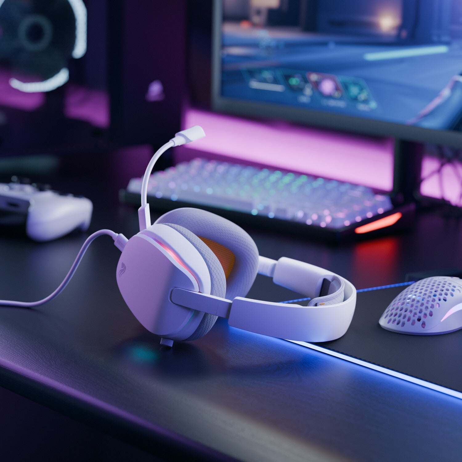 Glorious Gaming Glorious GHS Eternal RGB - Stereo RGB headset voor pc, PS5, PS4, Switch - Custom-tuned, gekantelde drivers, verstelbare, kristalheldere, afneembare mic, USB-C - Duurzaam, dag/nacht comfort - Wit