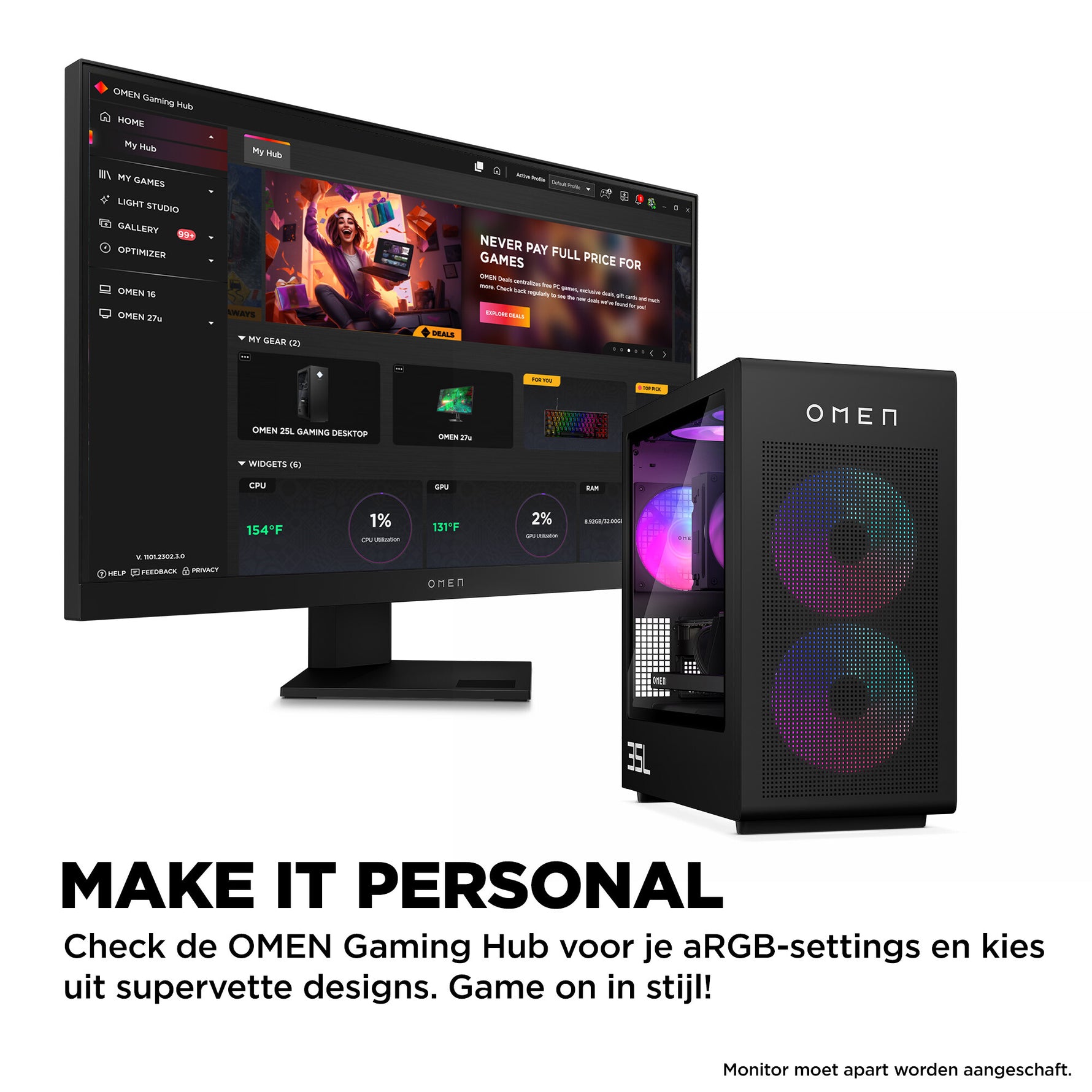 HP OMEN 35L GT16-0260nd Intel Core Ultra 7 265K 32 GB DDR5-SDRAM 2 TB SSD NVIDIA GeForce RTX 5080 Windows 11 Home Tower PC AI PC Zwart