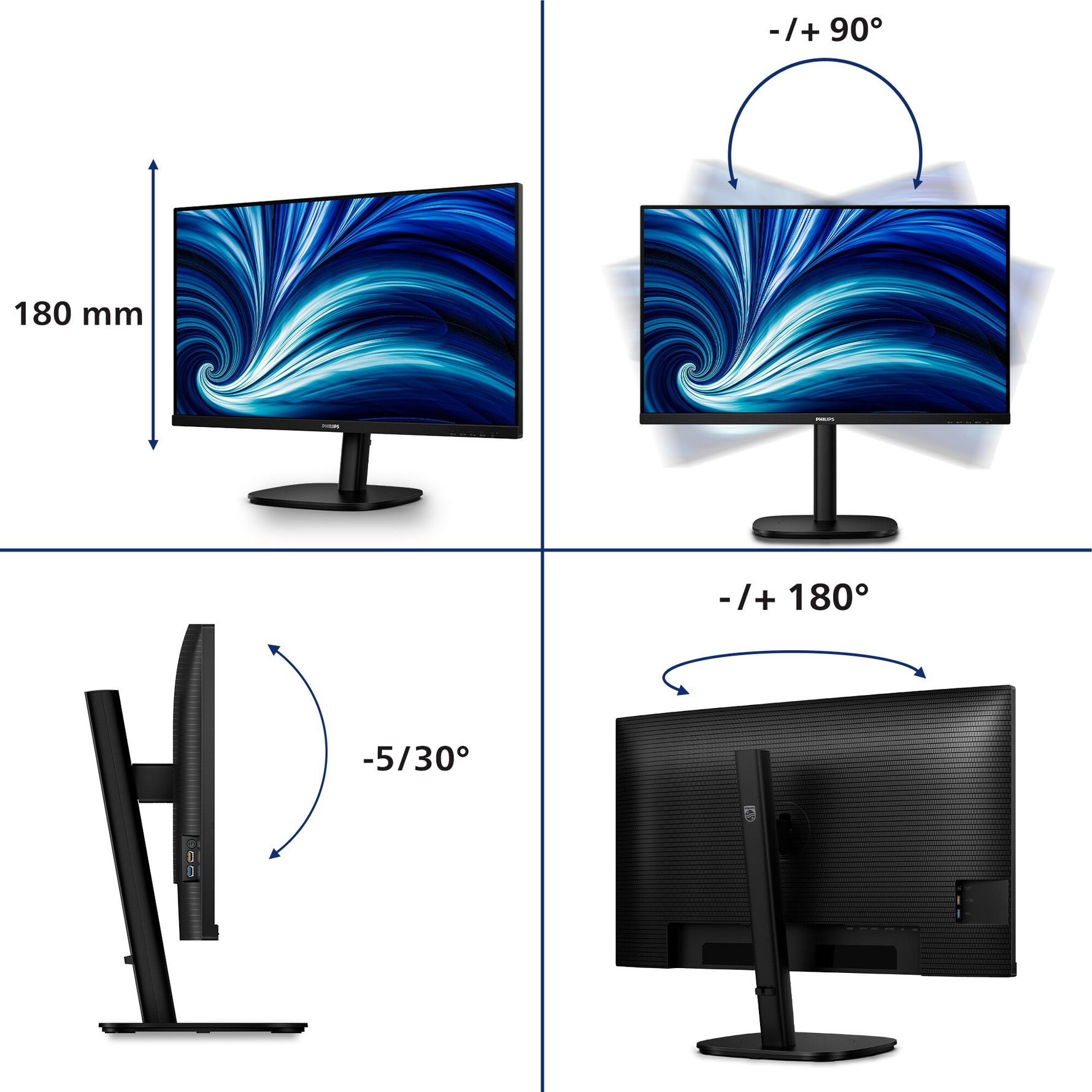 Philips 32B2U3601/00 computer monitor 80 cm (31.5") 2560 x 1440 Pixels Quad HD LCD Zwart