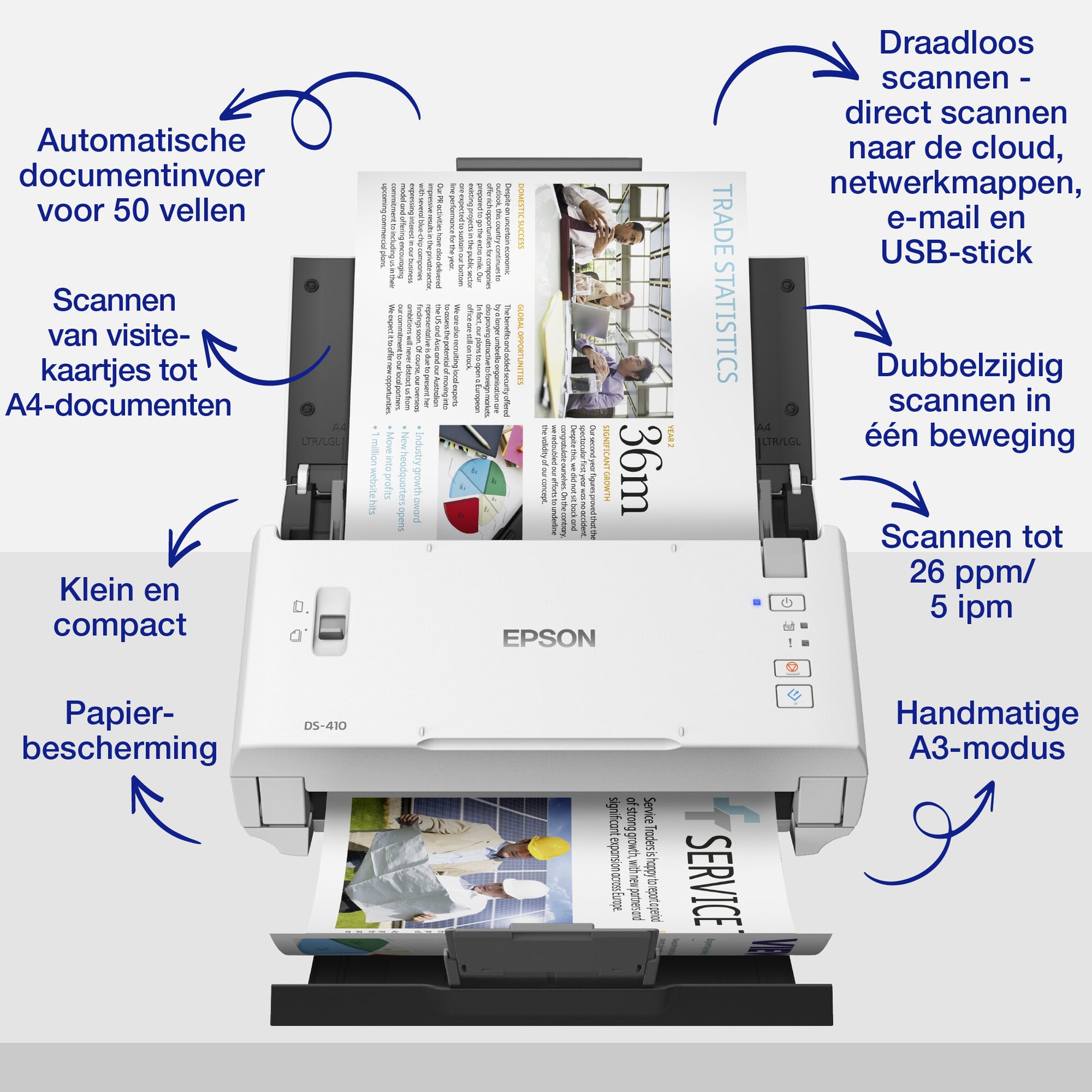 Epson WorkForce DS-410 compacte zakelijke sheet-fed A4-scanner met automatische documentinvoer voor 50 vellen en Document Capture Pro-software