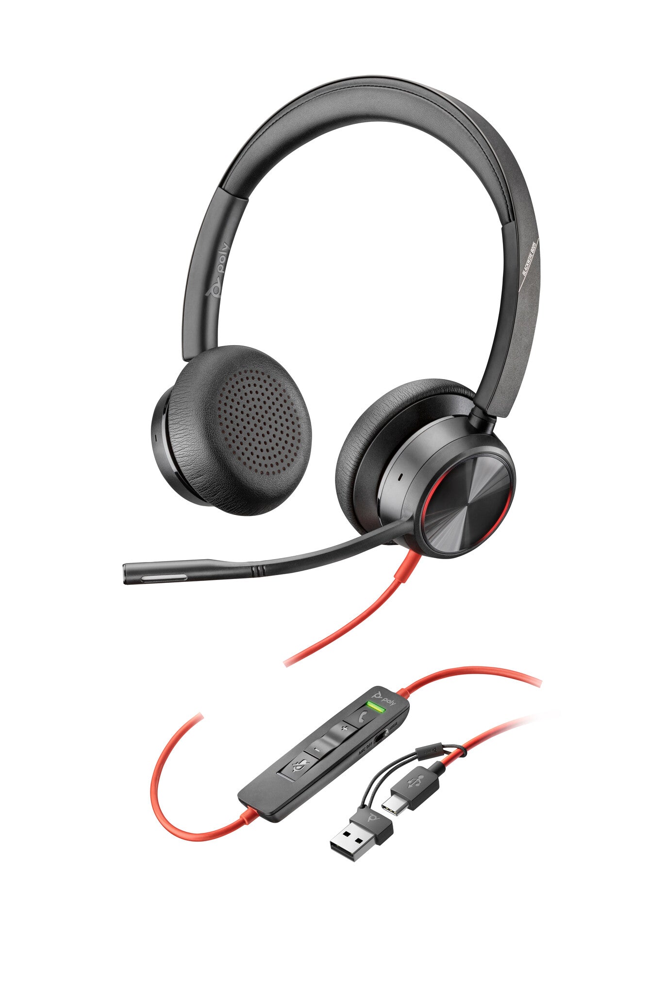 HP Poly Blackwire 8225 Stereo USB-C Headset + USB-C/A adapter