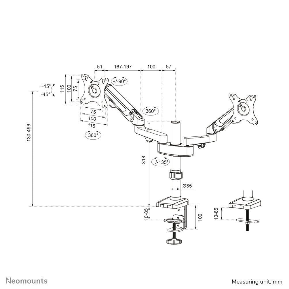 Neomounts DS70-750BL2 Monitorarm 17-27