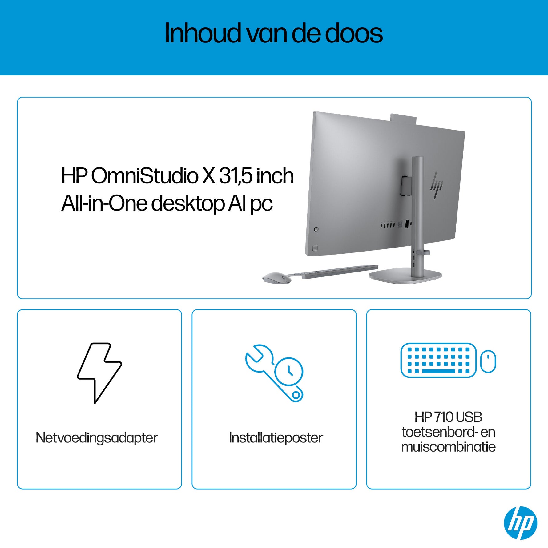 HP OmniStudio X 32-c0091nd Intel Core Ultra 7 155H 31.5inch UHD AG 32GB DDR5 2TB PCIe NVMe SSD RTX 4050 6GB W11H Meteor Silver 80 cm (31.5") 3840 x 2160 Pixels Alles-in-één-pc DDR5-SDRAM NVIDIA GeForce RTX 4050 Windows 11 Home Wi-Fi 7 (802.11be) AI PC Zil