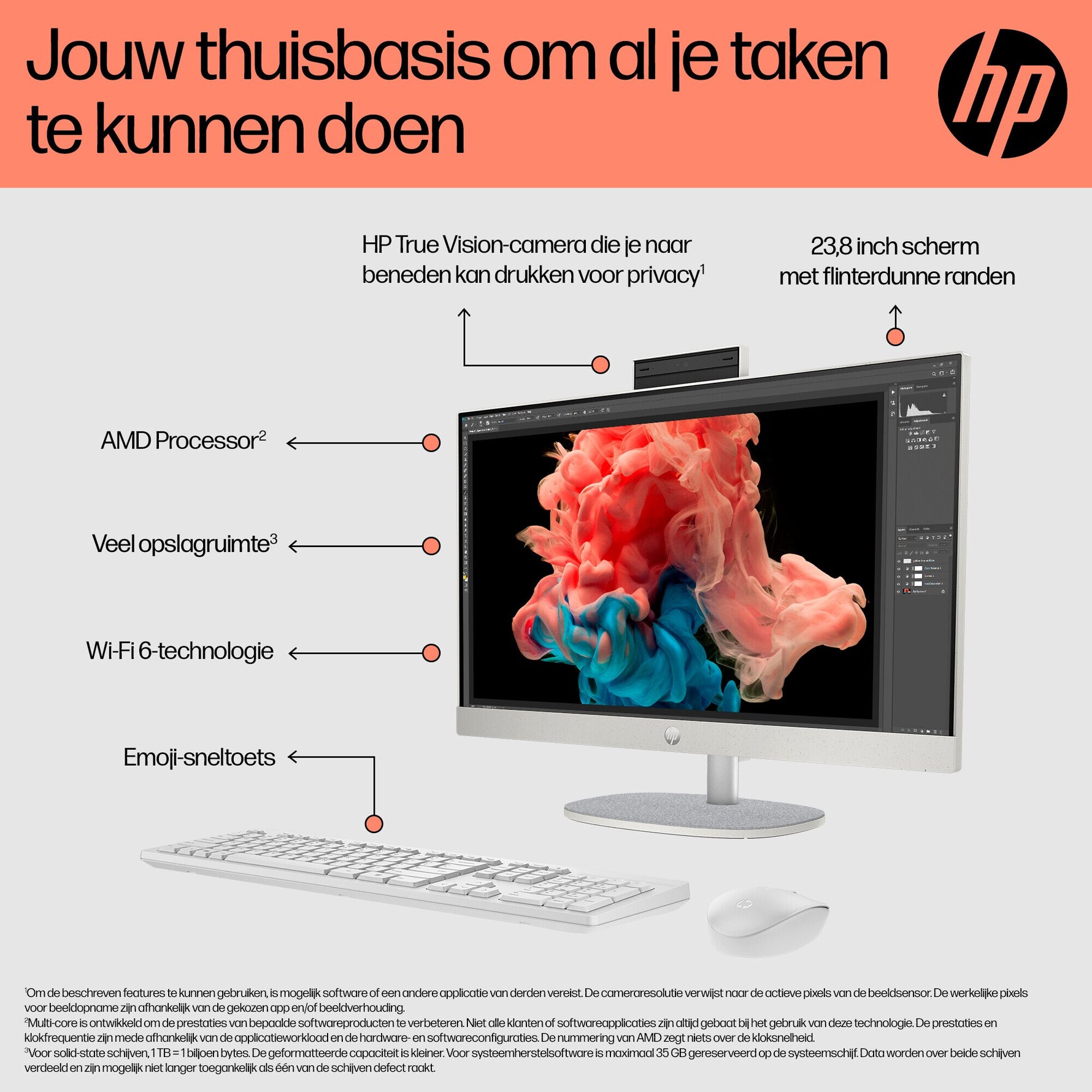 HP 24-cr0050nd AMD Ryzen™ 5 7520U 60,5 cm (23.8") 1920 x 1080 Pixels Alles-in-één-pc 8 GB LPDDR5-SDRAM 512 GB SSD Windows 11 Home Wi-Fi 6 (802.11ax) Zwart