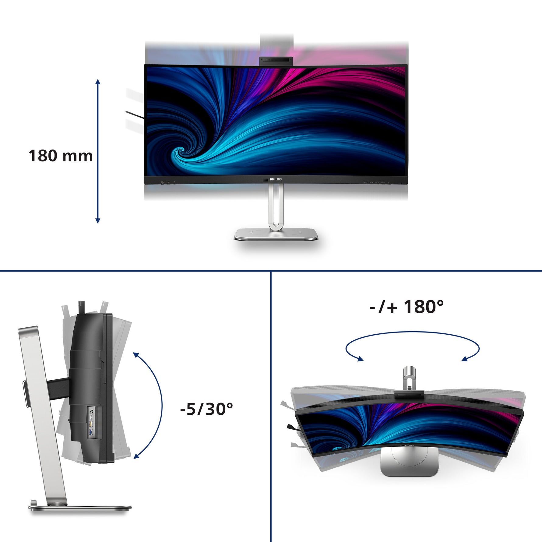 Philips 6000 series 34B2U6603CH/00 computer monitor 86,4 cm (34") 3440 x 1440 Pixels Wide Quad HD LCD Grijs