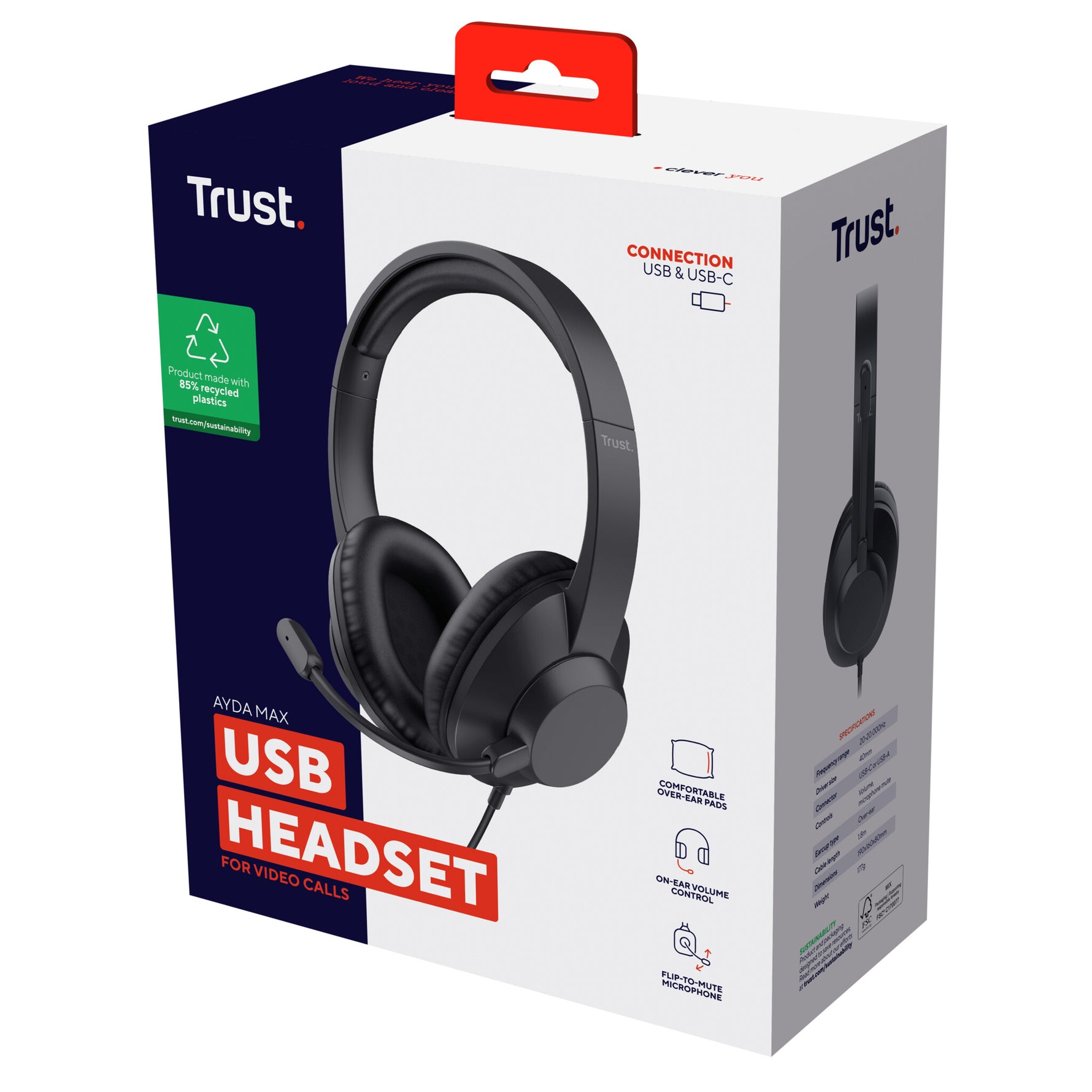 Trust Ayda Max USB Headset - USB headset voor kantoor en calls – Opklapbare microfoon – 40 mm drivers – Zwart