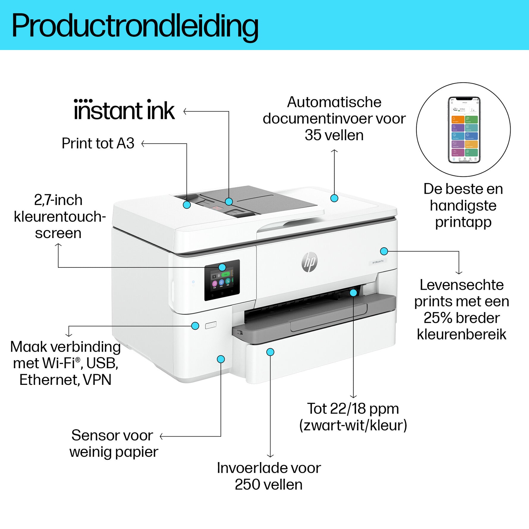 HP OfficeJet Pro 9720e Draadloos All-in-One Kleur Printer, Dubbelzijdig printen; Kopieerapparaat, Scanner