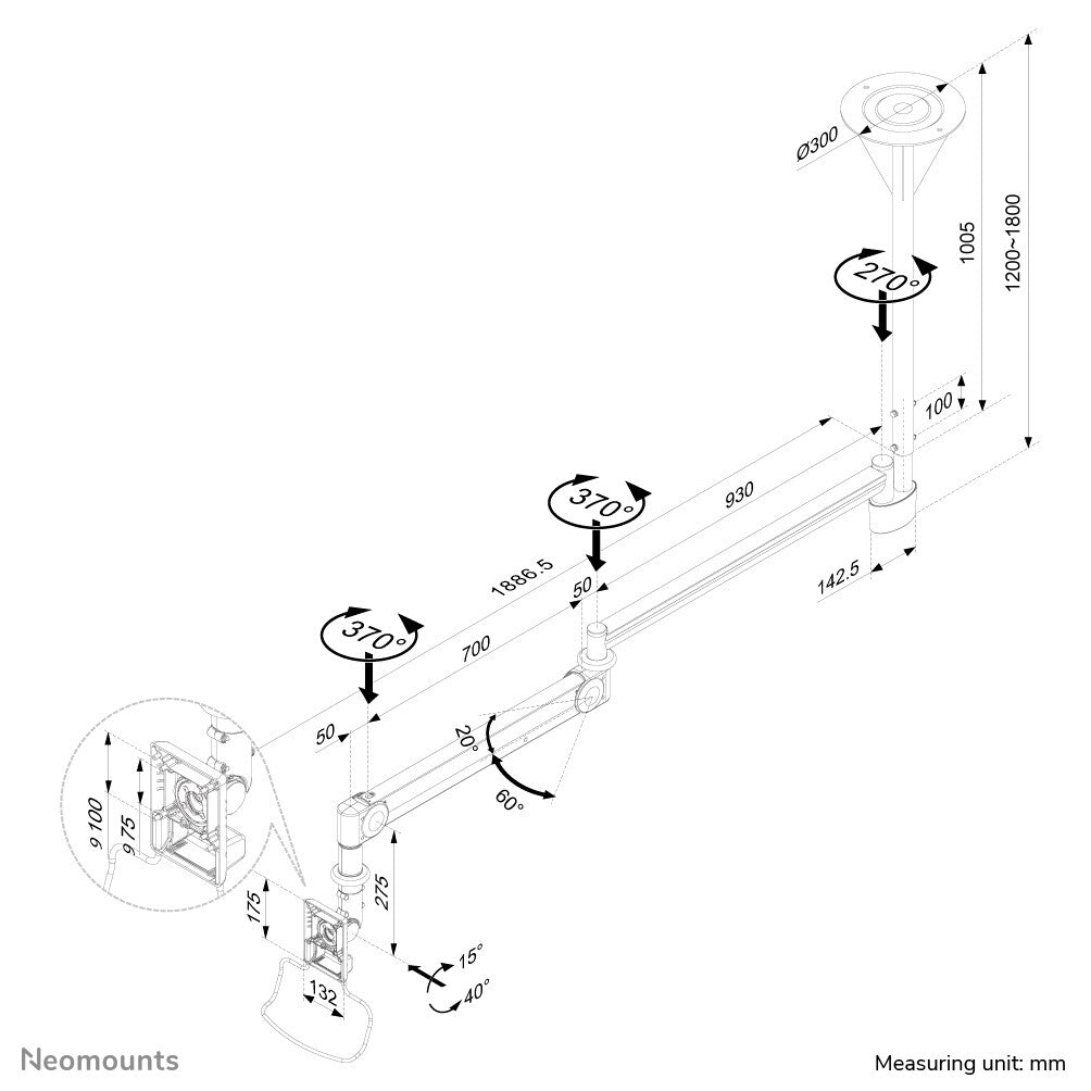 Neomounts FPMA-HAC100HC Medische monitorarm plafond 10-32" - h 0-170 cm - gasveer