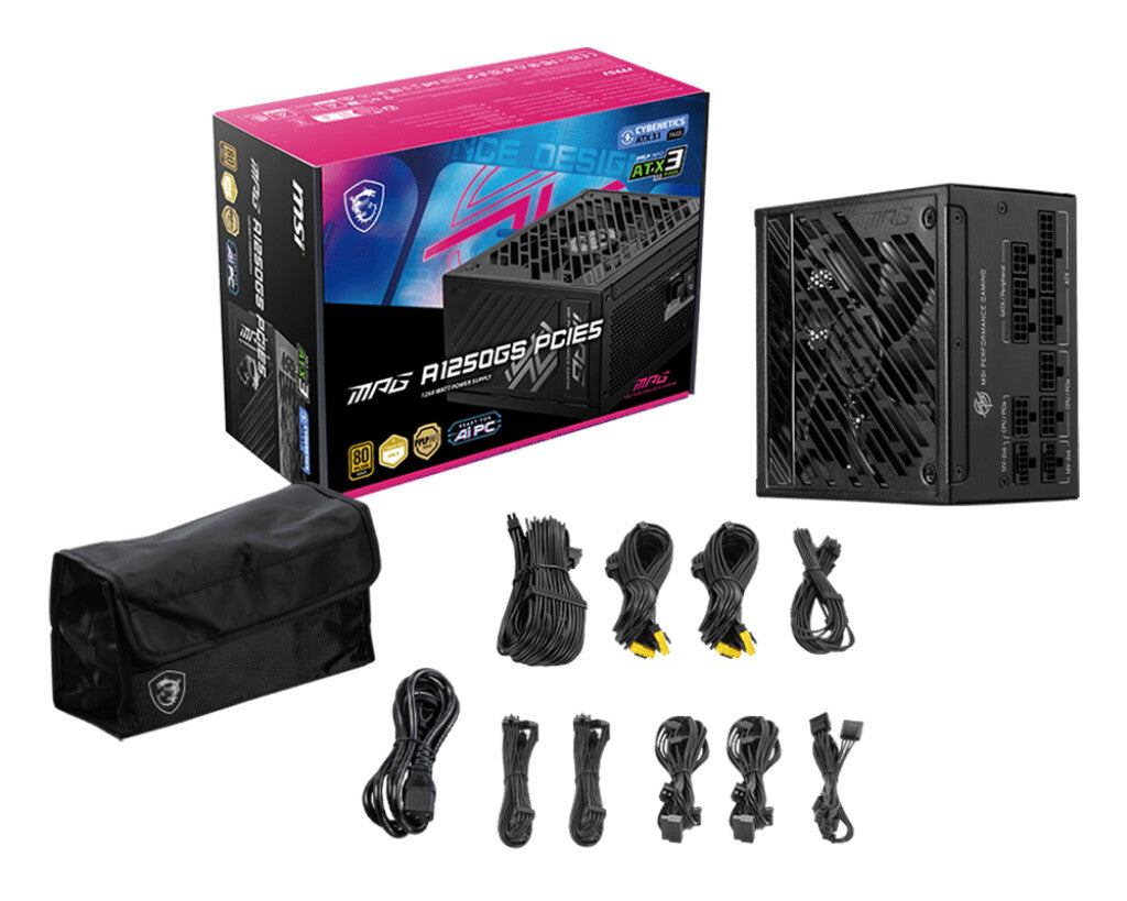 MSI MPG A1250GS PCIE5 power supply unit 1250 W 20+4 pin ATX ATX Zwart