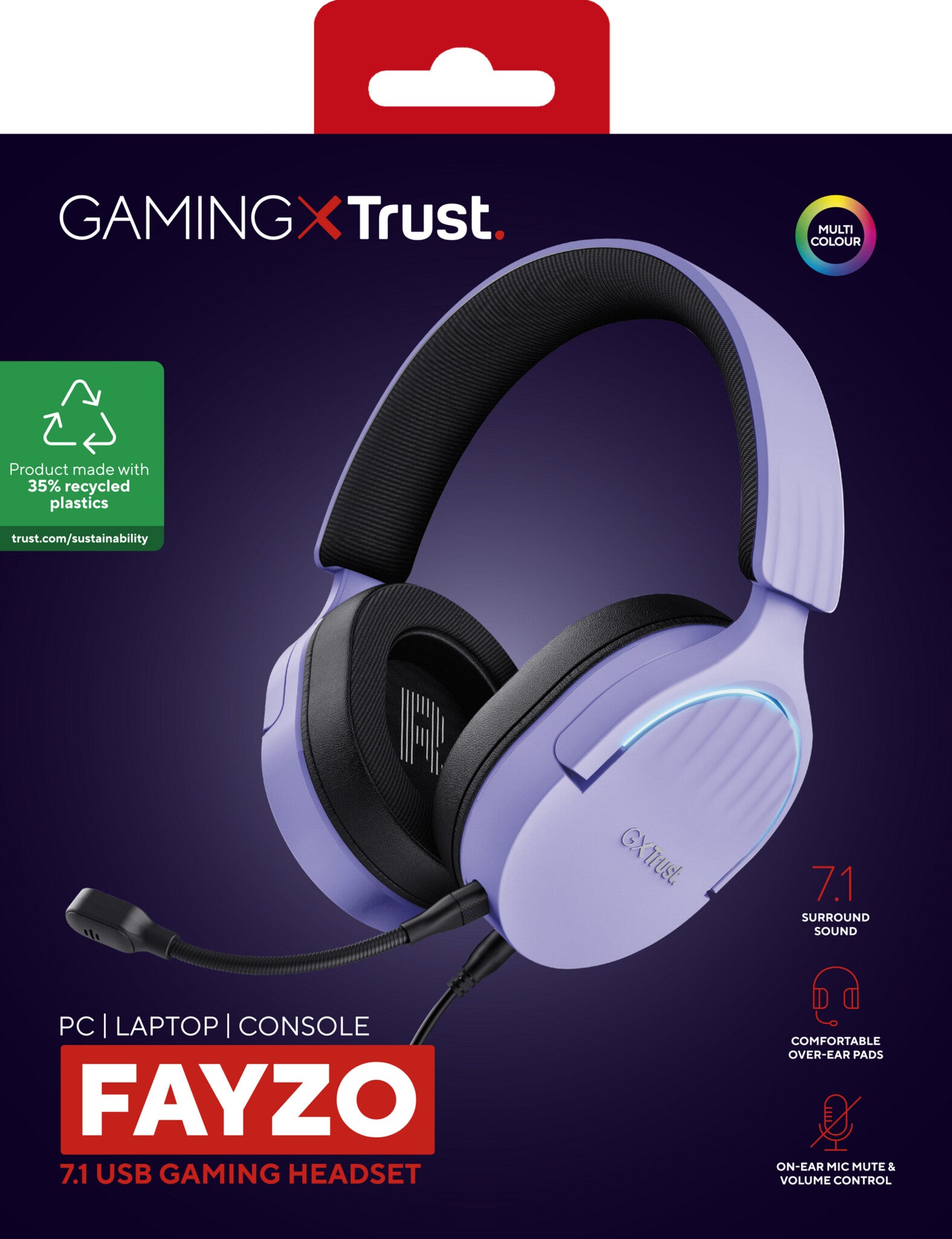 Trust GXT 490P FAYZO Headset Bedraad Hoofdband Gamen USB Type-A Zwart, Paars