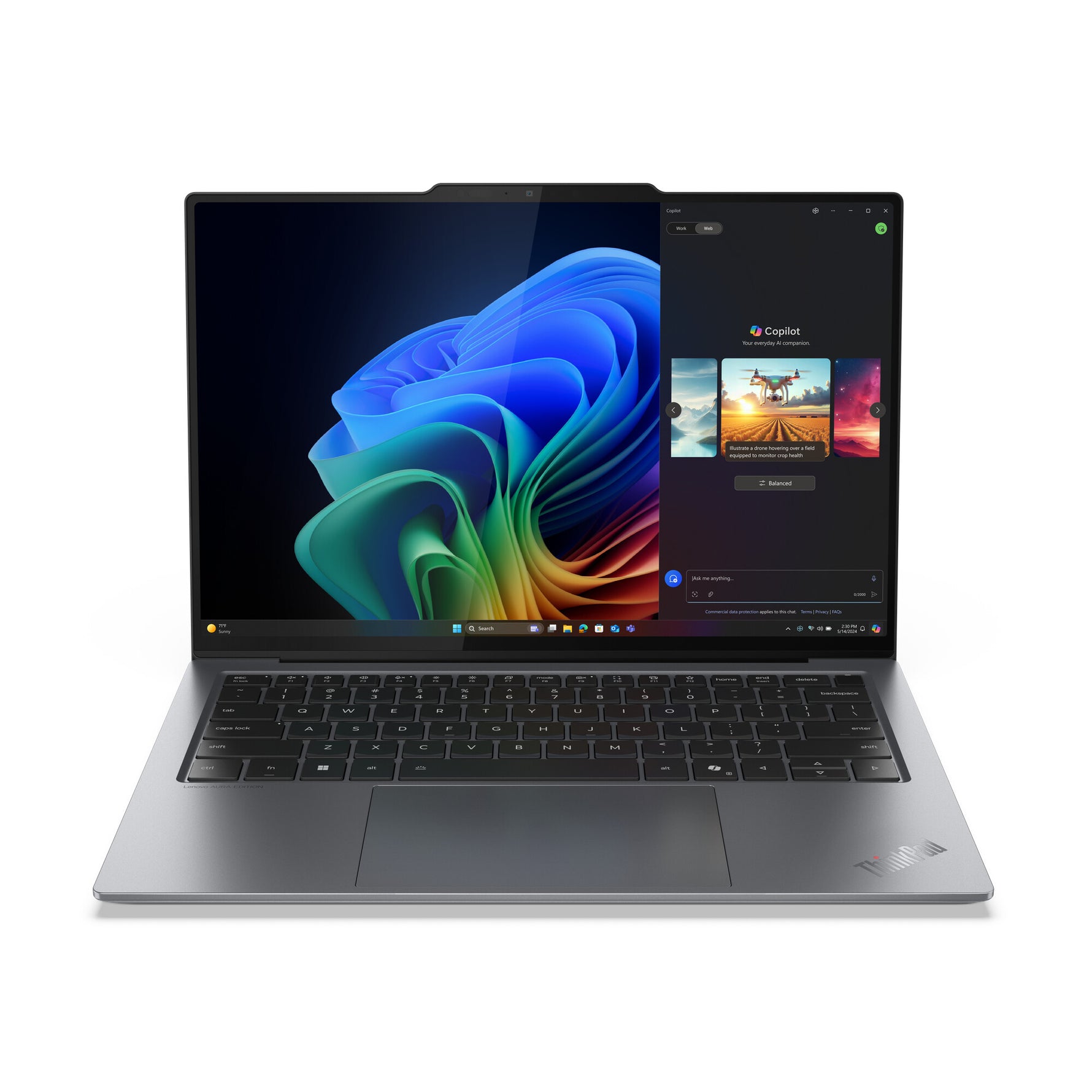 Lenovo ThinkPad X9-14 Gen 1 Aura Edition Copilot+ PC Intel Core Ultra 7 258V Laptop 35,6 cm (14") WUXGA 32 GB LPDDR5x-SDRAM 1 TB SSD Wi-Fi 7 (802.11be) Windows 11 Pro Engels Grijs