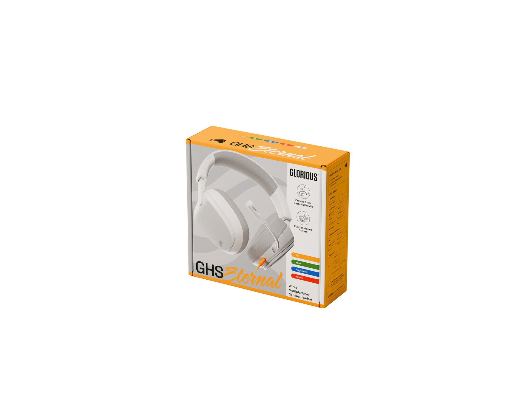 Glorious Gaming Glorious GHS Eternal - Stereo gaming headset voor pc, PS5, PS4, Xbox, Switch - Custom-tuned, gekantelde drivers, verstelbare, kristalheldere, afneembare mic, 3,5 mm - Duurzaam, dag/nacht comfort - Wit