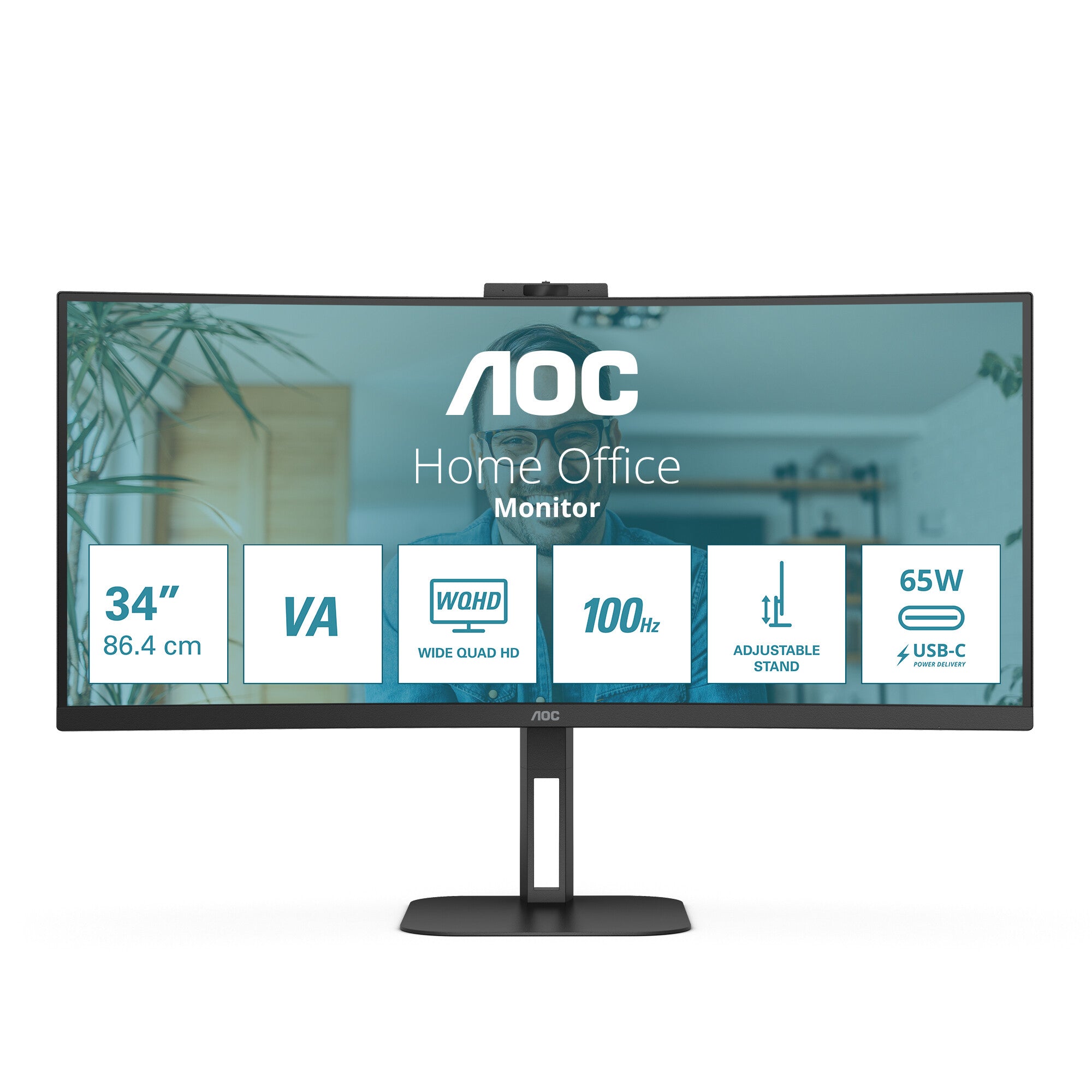 AOC V5 CU34V5CW computer monitor 86,4 cm (34") 3440 x 1440 Pixels Wide Quad HD LED Zwart