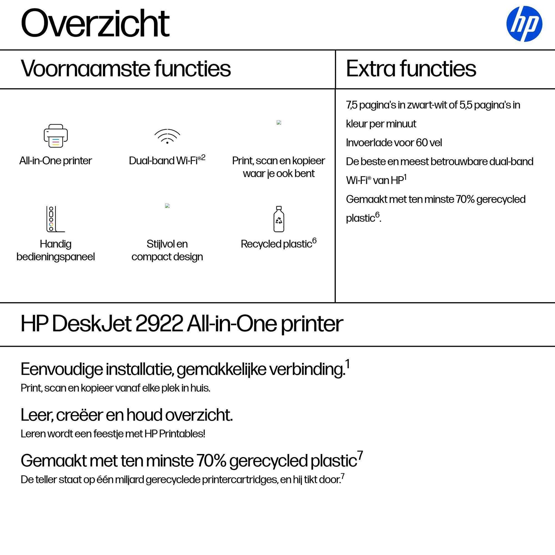 HP DeskJet 2922 Draadloos All-in-One Kleur Printer