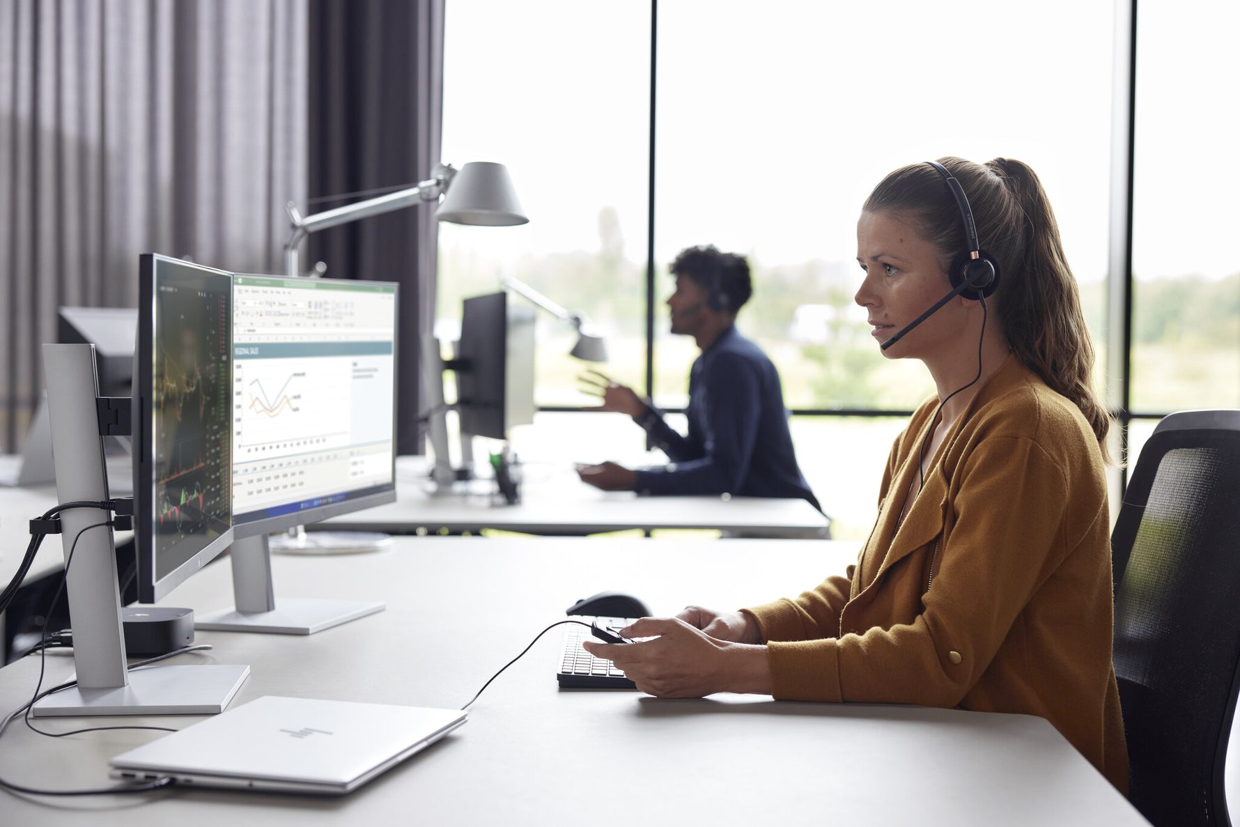 HP Poly EncorePro 520V Binaural Headset VoiceTube met Quick Disconnect