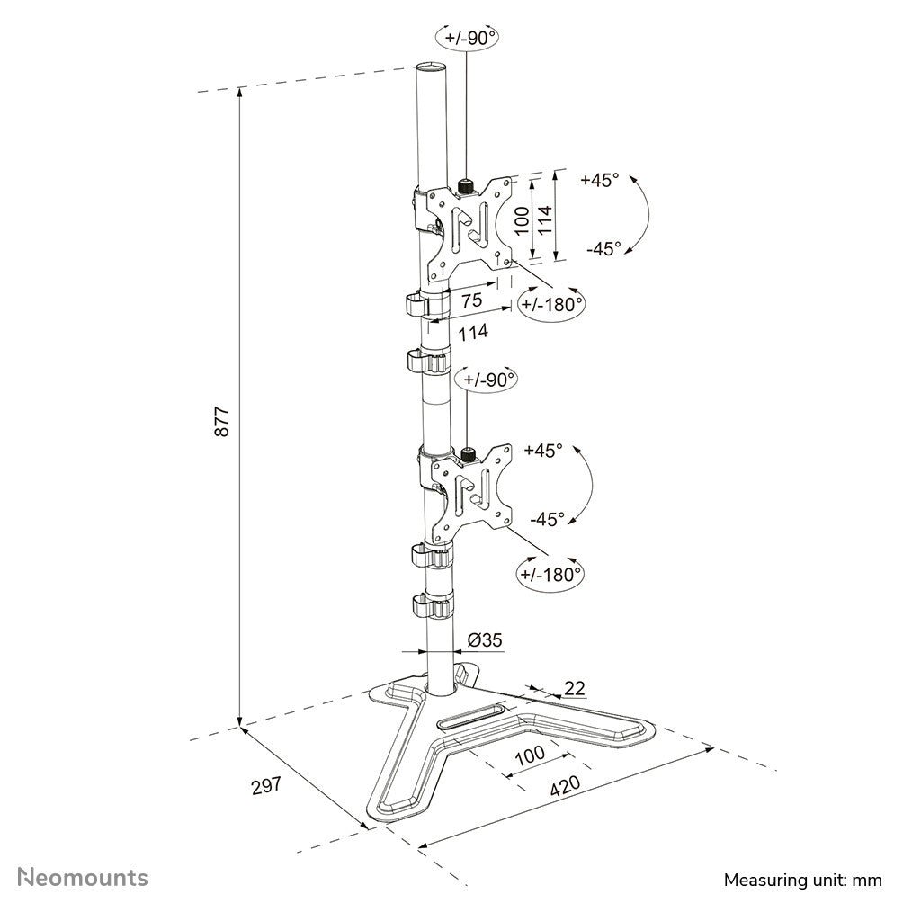 Neomounts DS45-600BL2V Monitorstandaard voor twee schermen 10-32"