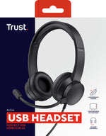 Trust Ayda USB Headset - USB-headset voor kantoor en gesprekken – Opklapbare microfoon – Volumeregeling in kabel – Zwart