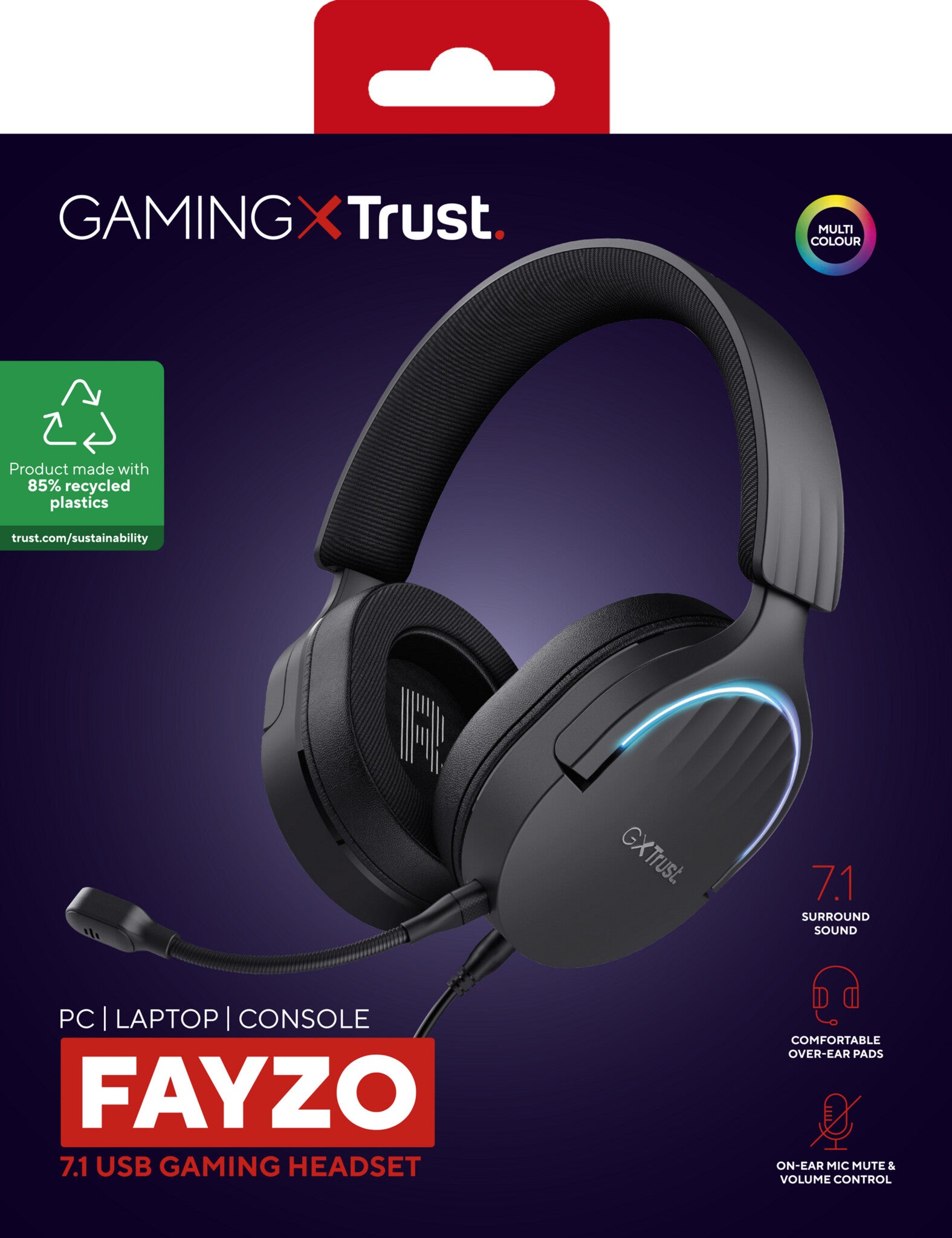 Trust GXT 490 Fayzo Gaming Headset - 7.1 USB gamingheadset – Afneembare microfoon – 50 mm drivers – Zwart