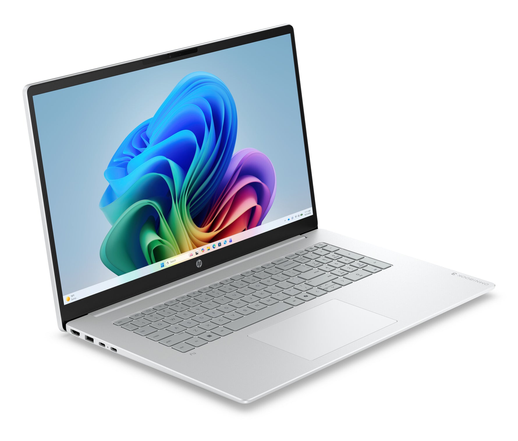 HP OmniBook 3 AI PC 17-dg0005ndx Intel Core 3 Laptop 43,9 cm (17.3") Full HD 12 GB DDR5-SDRAM 512 GB SSD Wi-Fi 6 (802.11ax) Windows 11 Home Grijs, Zilver