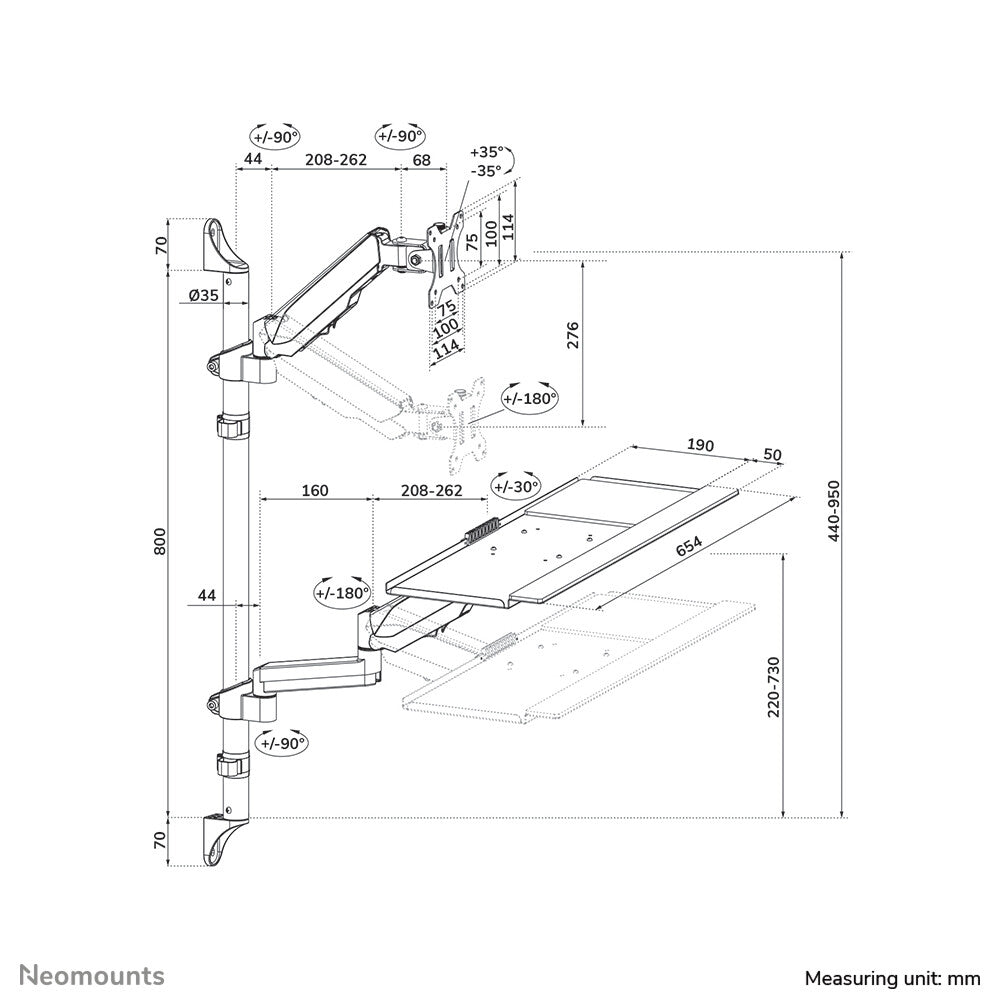 Neomounts WL90-325BL1 Zit-sta werkstation wand 17-32