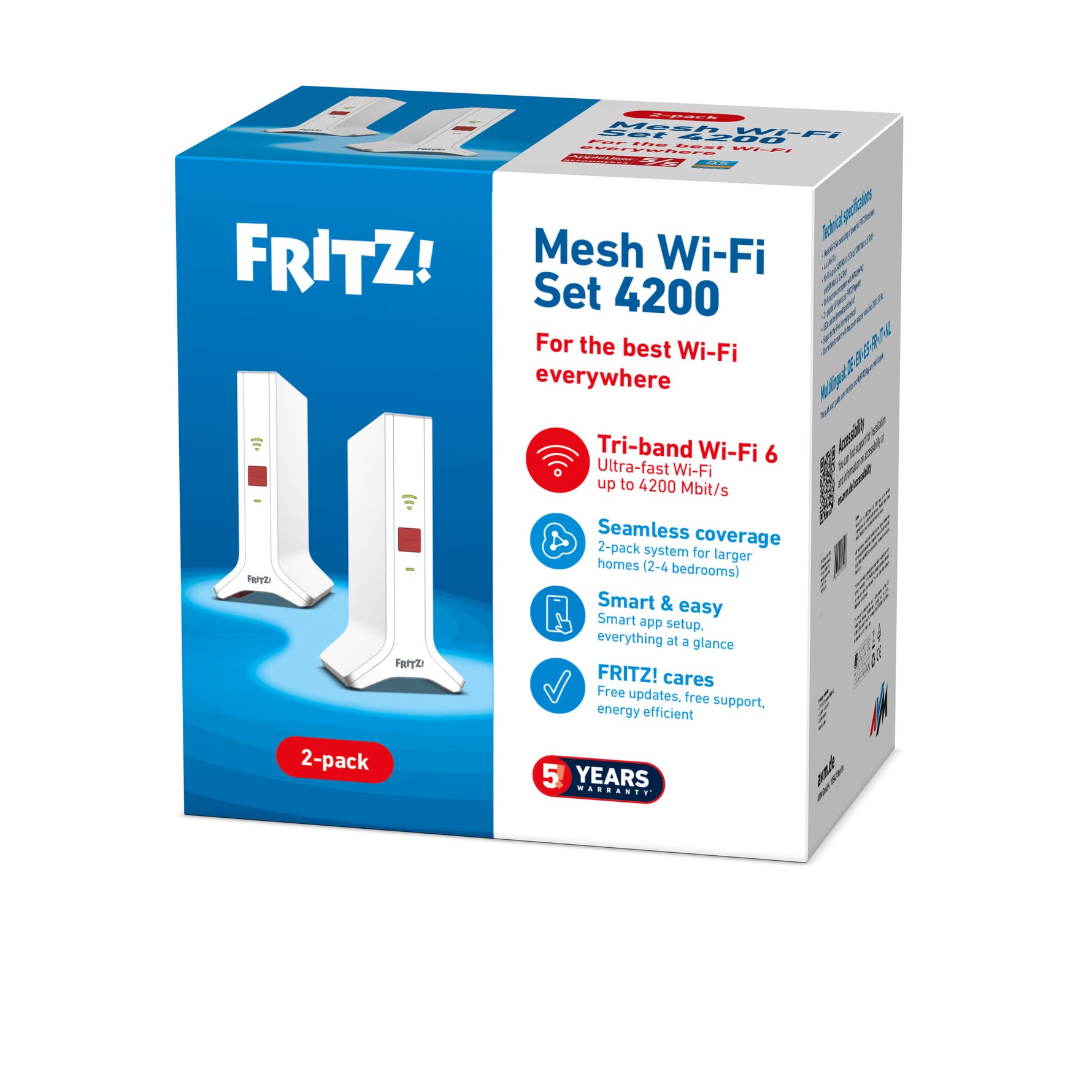 Mesh Set FRITZ! 4200 2-pack Edition International Dual-band (2.4 GHz / 5 GHz) Wi-Fi 6 (802.11ax) Rood, Wit 2x2/4x4