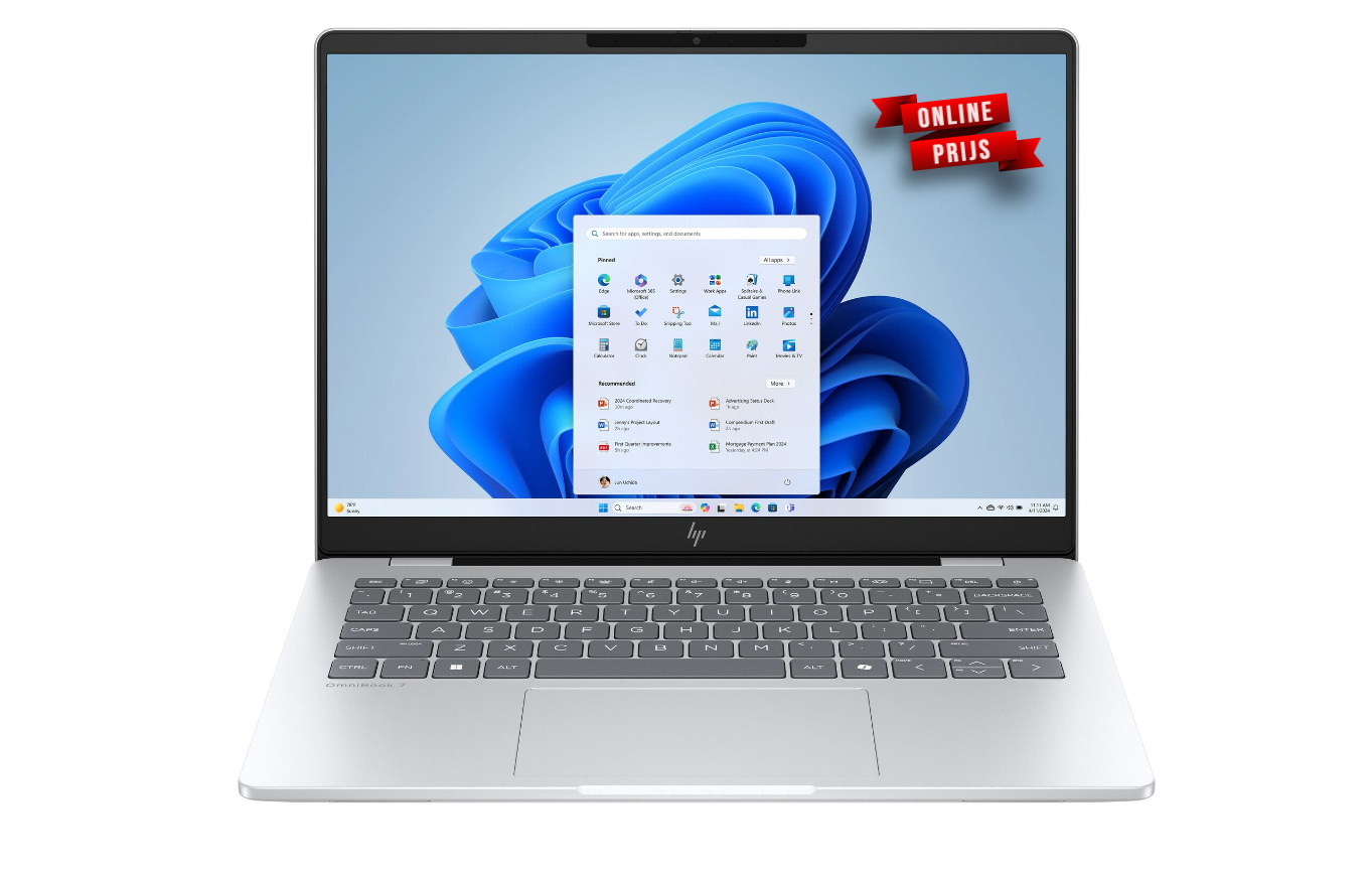 HP OmniBook 7 14-fr0020nd Intel Core Ultra 7 255H 14inch 3K OLED 32GB 1TB W11H Laptop 35,6 cm (14") LPDDR5-SDRAM SSD Wi-Fi 7 (802.11be) Windows 11 Home AI PC Zilver