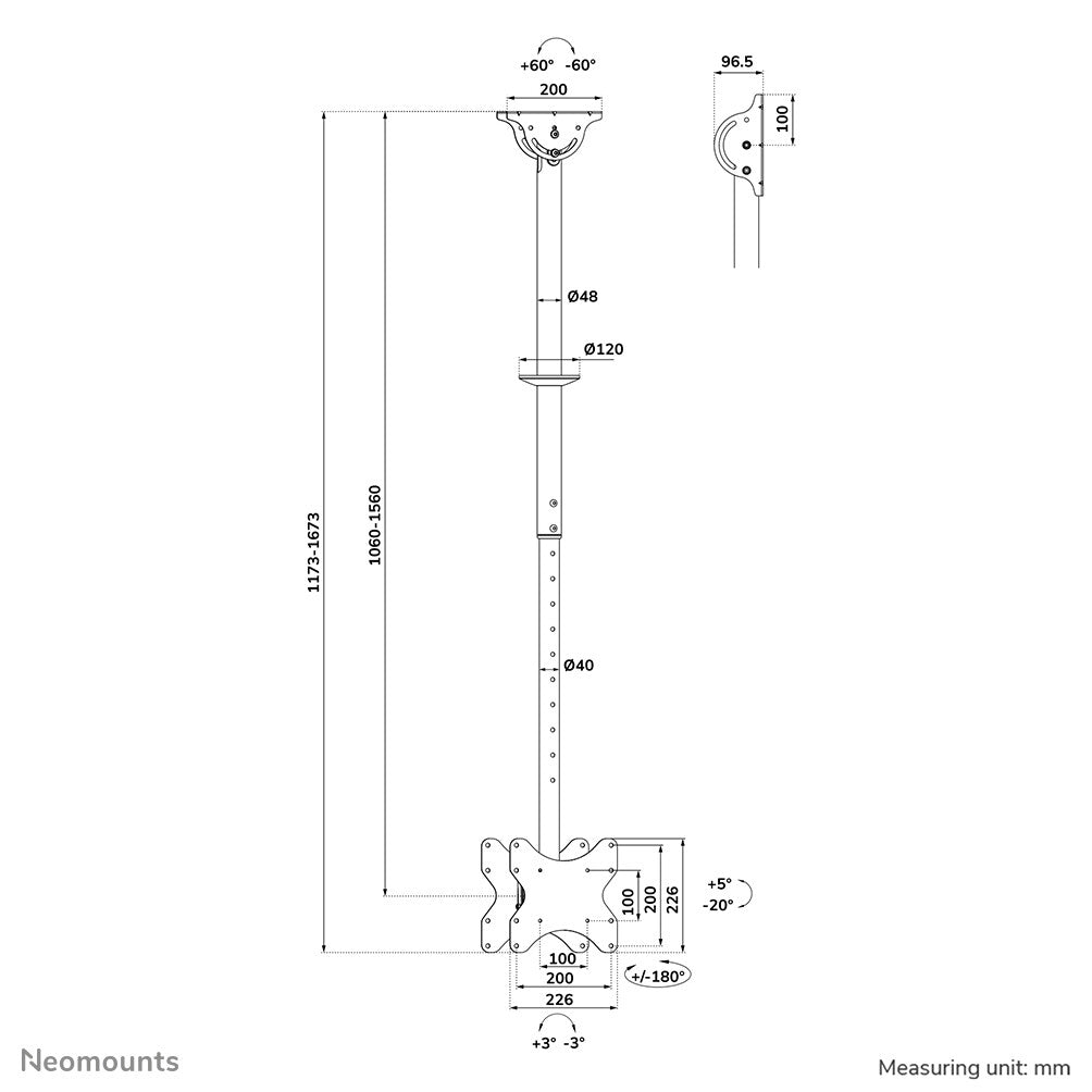 Neomounts CL35-340BL22 Dual monitor/TV-beugel plafond 23-42