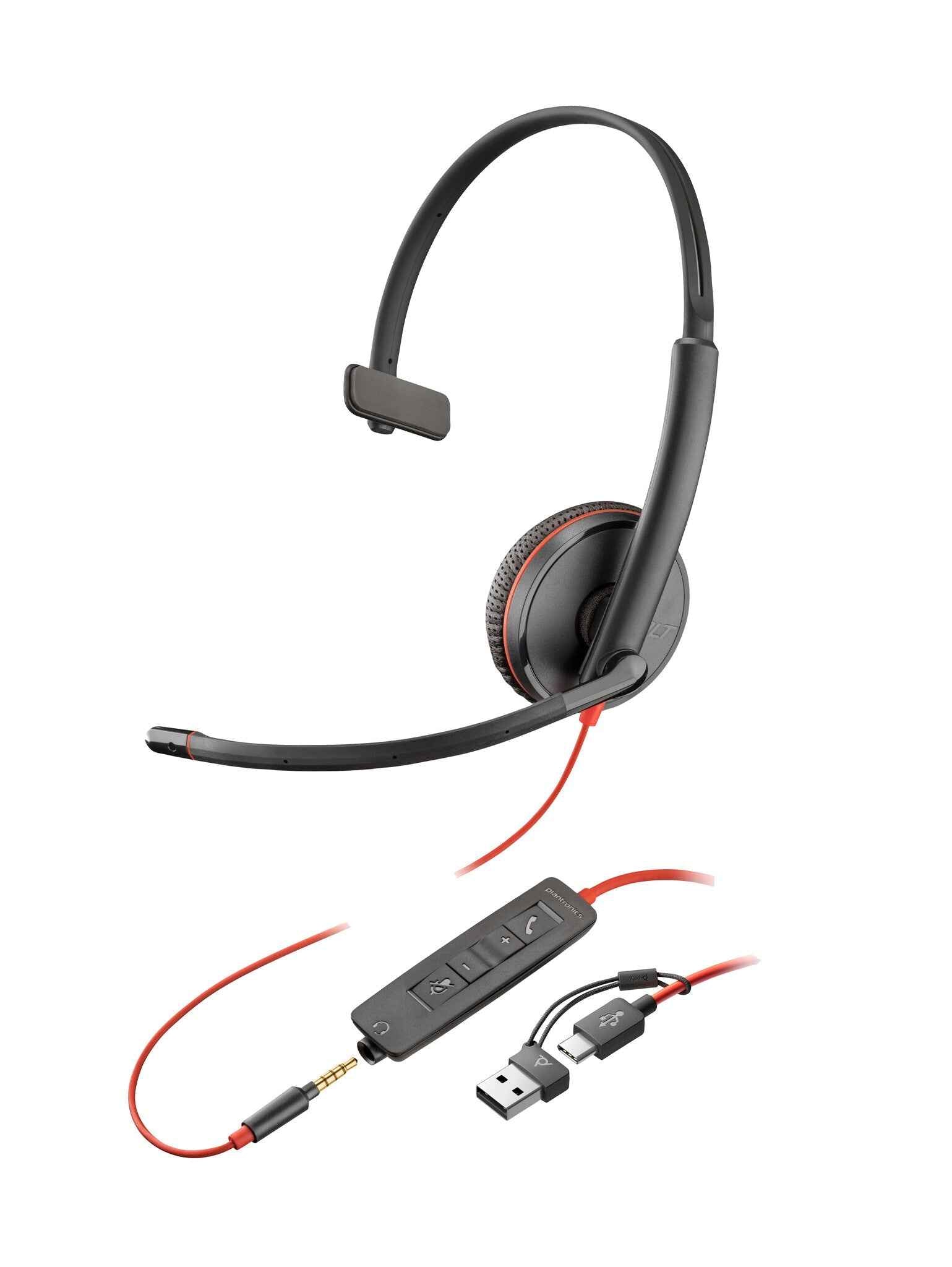 HP Poly Blackwire 3215 Monaural USB-C Headset + 3,5 mm plug + USB-C/A adapter
