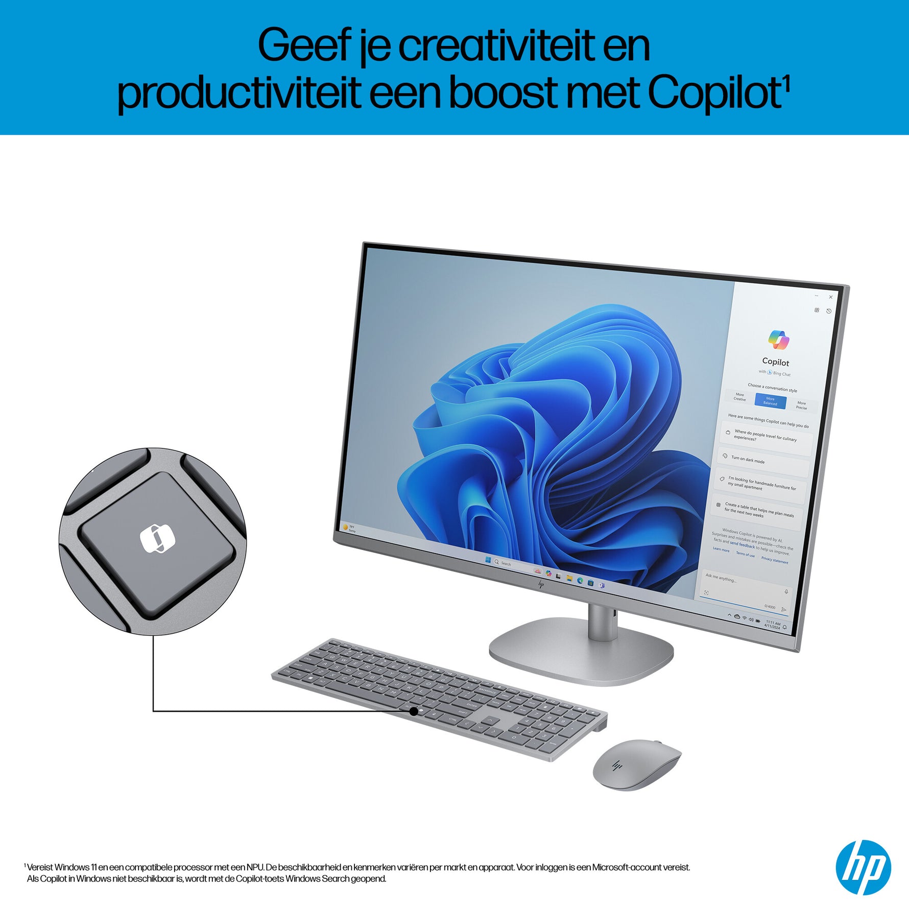 HP OmniStudio X 32-c0091nd Intel Core Ultra 7 155H 31.5inch UHD AG 32GB DDR5 2TB PCIe NVMe SSD RTX 4050 6GB W11H Meteor Silver 80 cm (31.5") 3840 x 2160 Pixels Alles-in-één-pc DDR5-SDRAM NVIDIA GeForce RTX 4050 Windows 11 Home Wi-Fi 7 (802.11be) AI PC Zil