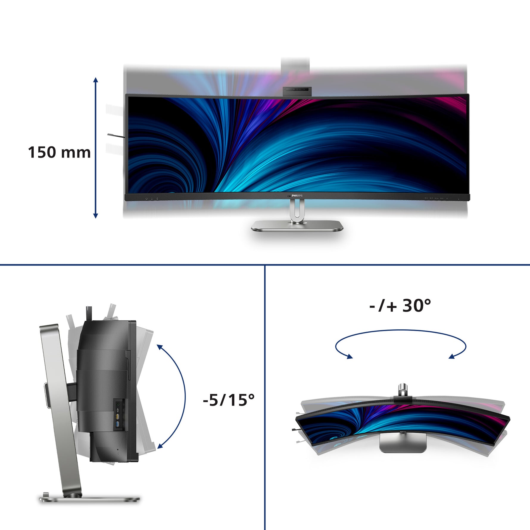 Philips 49B2U6900CH/00 computer monitor 124 cm (48.8") 5120 x 1440 Pixels Dual QHD LCD Zwart