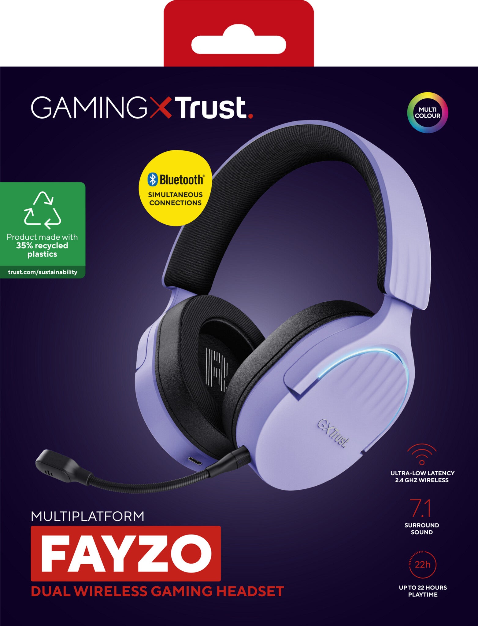 Trust GXT 491P FAYZO Headset Bedraad en draadloos Hoofdband Gamen USB Type-A Bluetooth Zwart, Paars