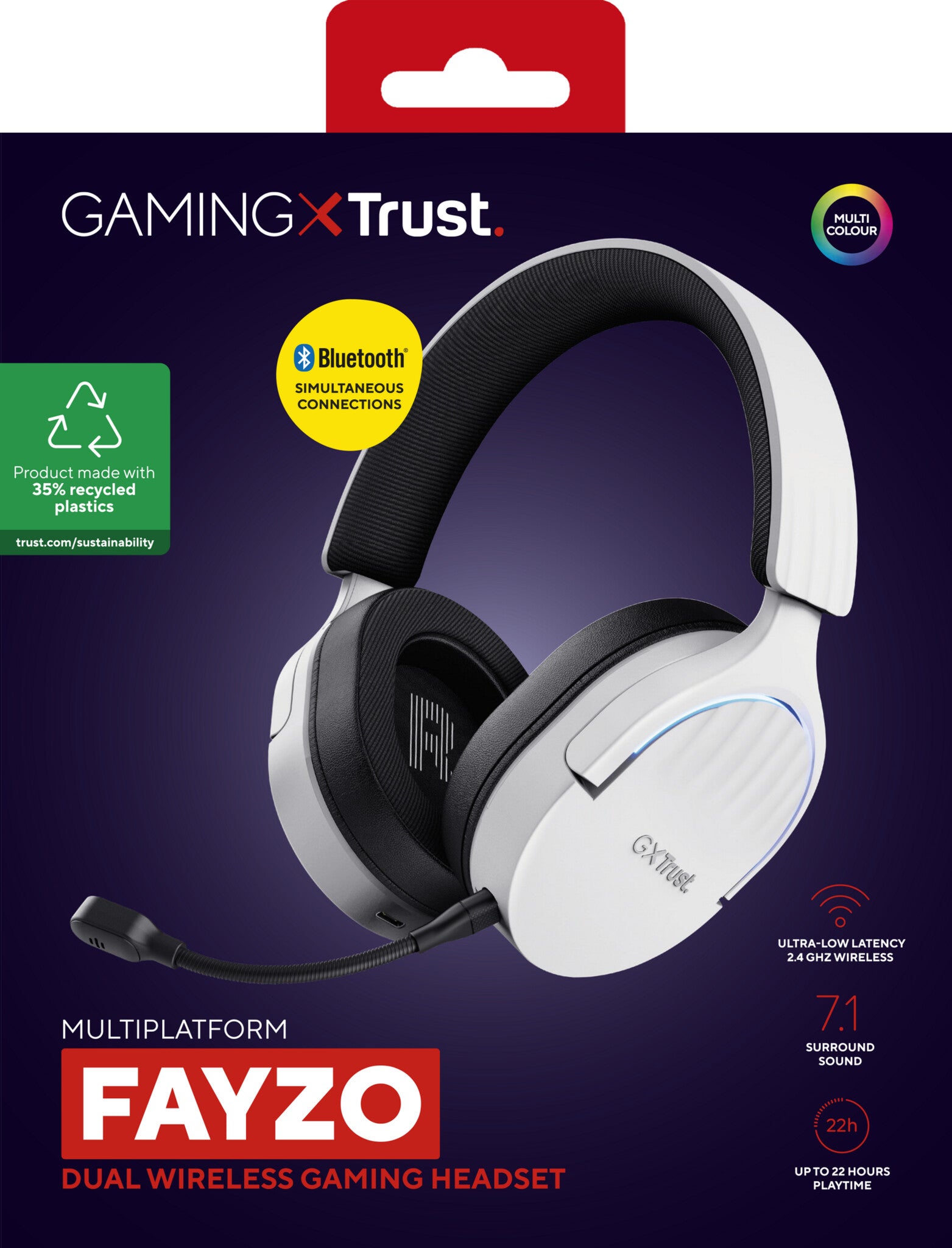 Trust GXT 491W FAYZO Headset Bedraad en draadloos Hoofdband Gamen USB Type-C Bluetooth Zwart, Wit