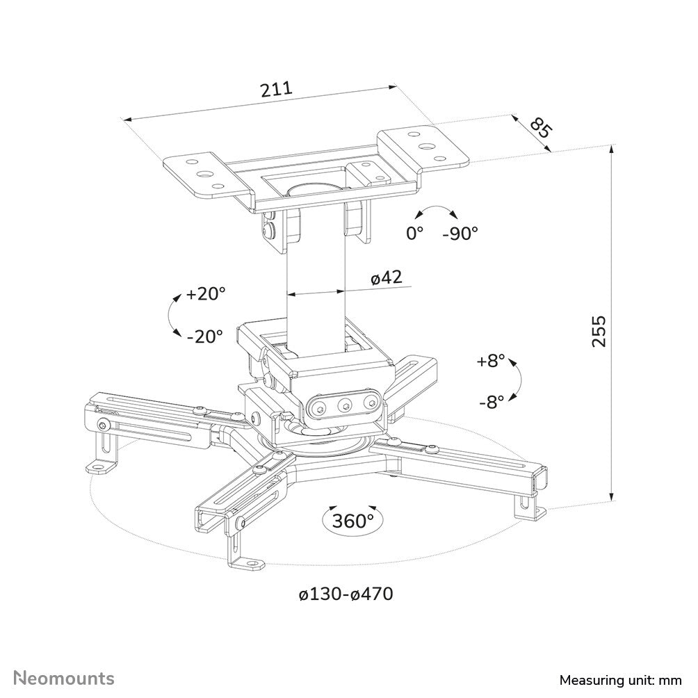 Neomounts CL25-530BL1 Beamer plafondbeugel - h 25,5 cm - Easy Install - full motion