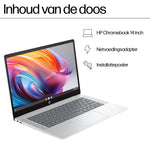 HP Chromebook 14a-nf0050nd Intel® N N100 35,6 cm (14") Full HD 4 GB LPDDR5-SDRAM 128 GB Flash Wi-Fi 6E (802.11ax) ChromeOS Zilver