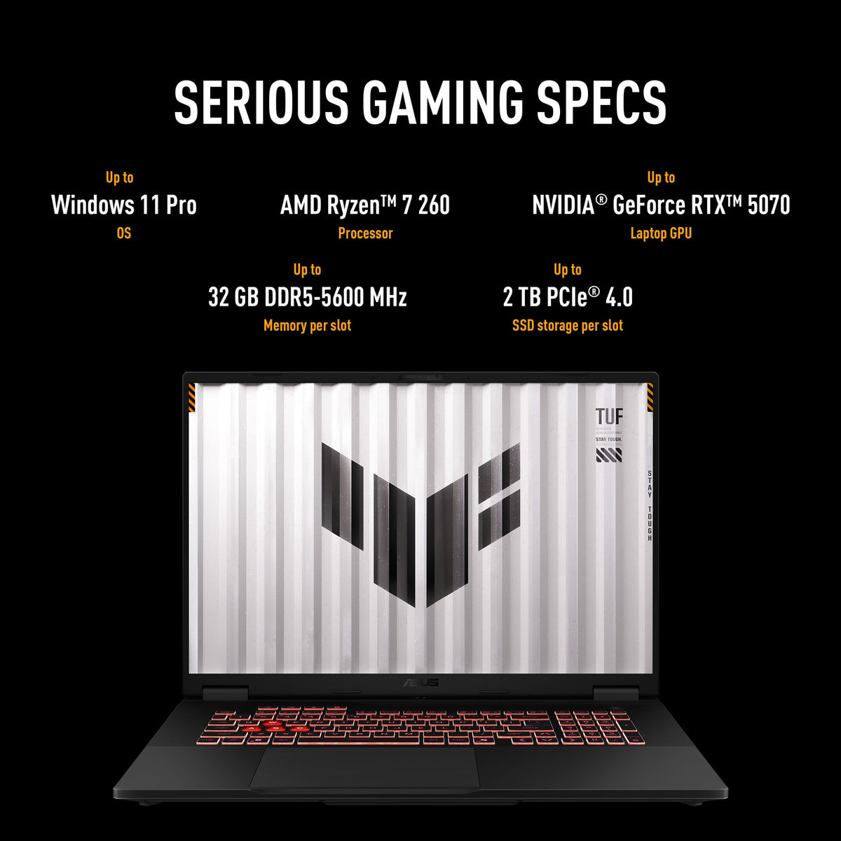 ASUS TUF Gaming A18 FA808UH-S8095W AMD Ryzen™ 7 260 Laptop 45,7 cm (18") WUXGA 16 GB DDR5-SDRAM 512 GB SSD NVIDIA GeForce RTX 5050 Wi-Fi 6E (802.11ax) Windows 11 Home Belgisch Zwart, Grijs