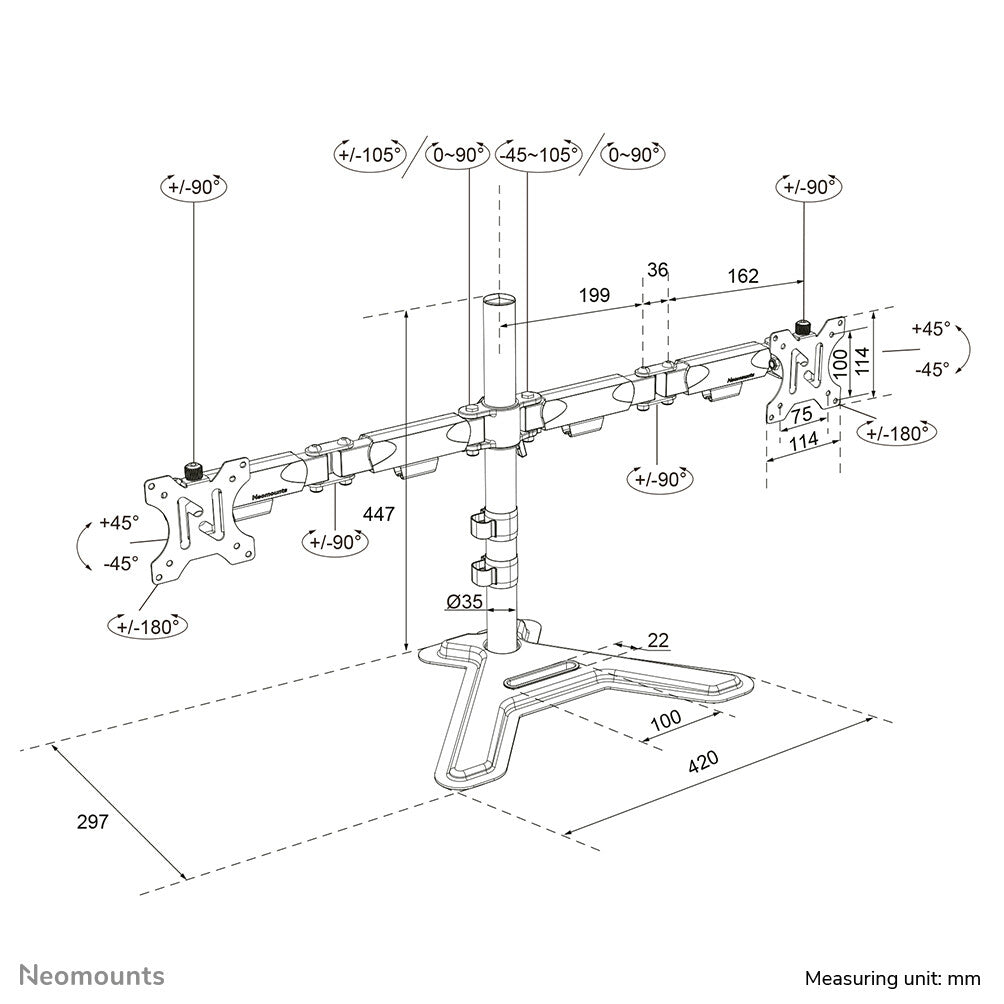 Neomounts DS45-600BL2 Monitorstandaard voor twee schermen 10-32"