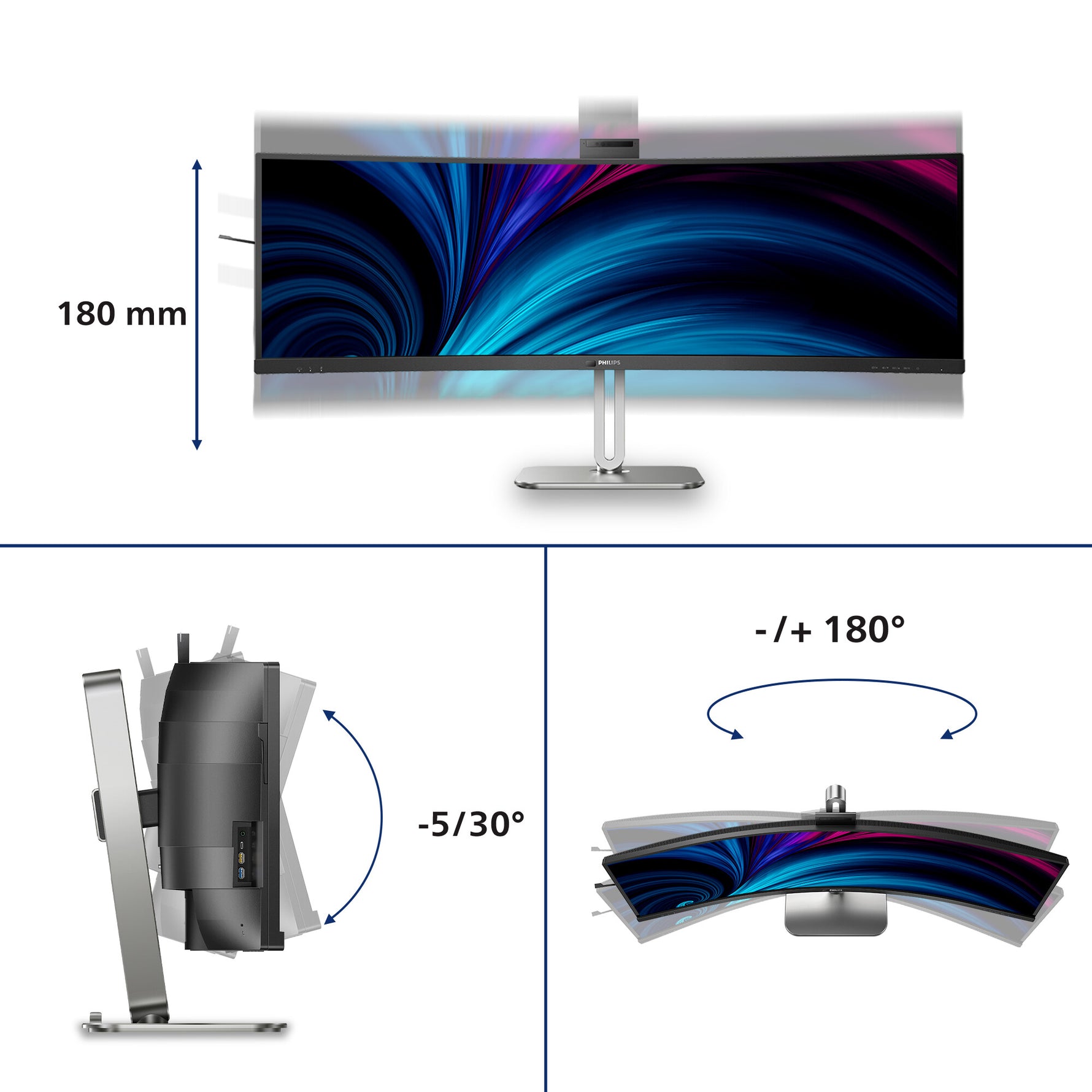 Philips 49B2U6903CH/00 computer monitor 124 cm (48.8") 5120 x 1440 Pixels Dual QHD LCD Grijs