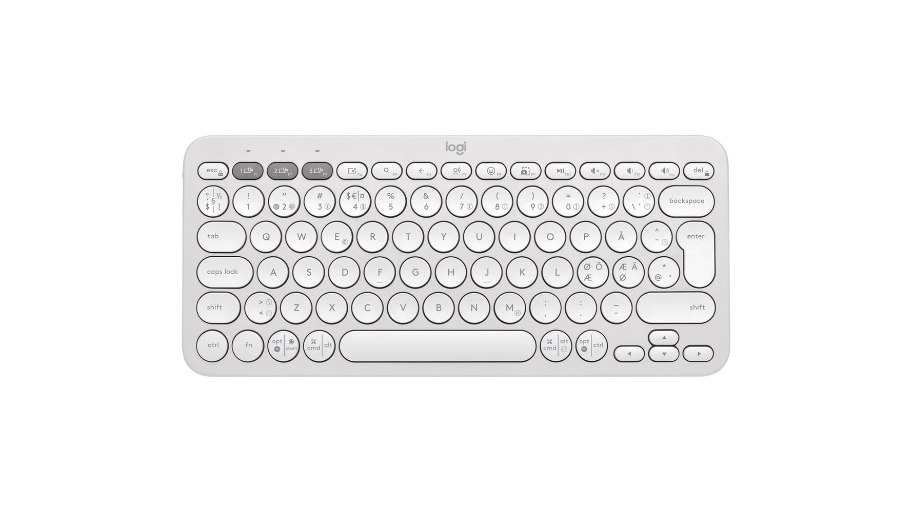 LOGITECH Pebble Keys 2 K380s Toetsenbord draadloos Bluetooth LE QWERTY Noordse talen (Deens/Fins/Noors/Zweeds) tonal white (PAN)