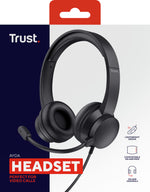 Trust Ayda Headset - 3,5 mm headset voor kantoor en calls – Opklapbare microfoon – Volumeregeling in kabel – Zwart