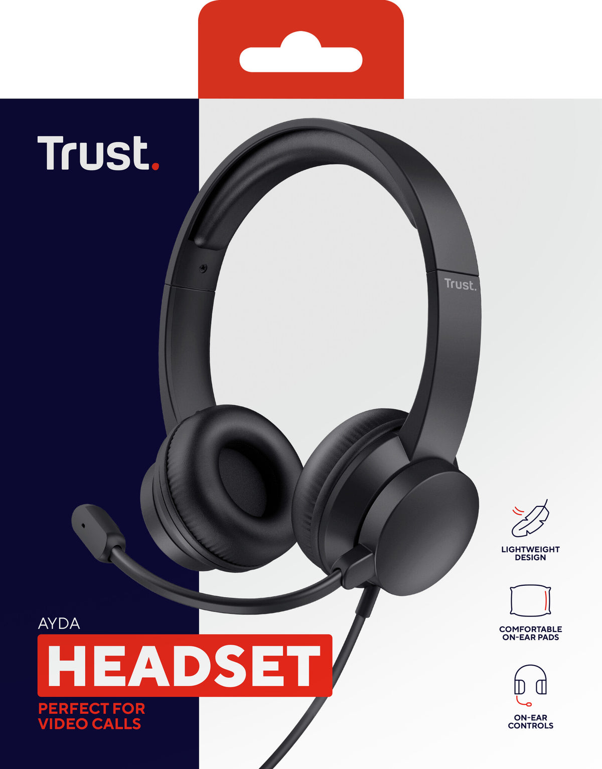 Trust Ayda Headset - 3,5 mm headset voor kantoor en calls – Opklapbare microfoon – Volumeregeling in kabel – Zwart