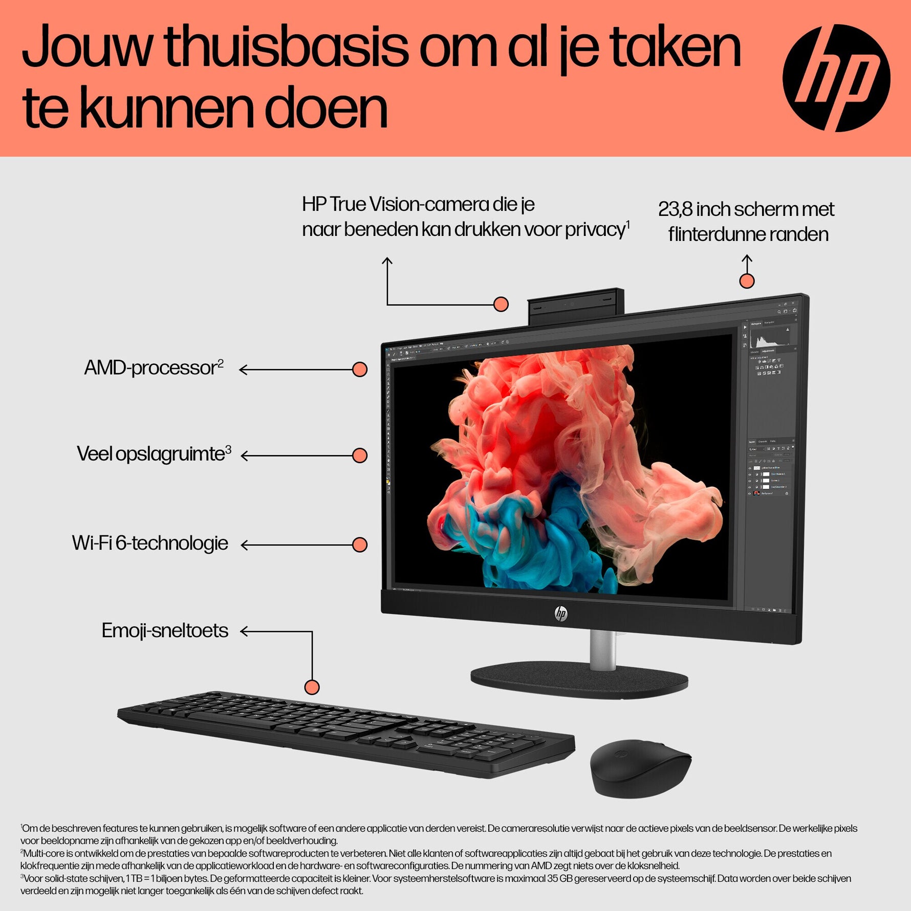 HP 24-cr0050nd AMD Ryzen™ 5 7520U 60,5 cm (23.8") 1920 x 1080 Pixels Alles-in-één-pc 8 GB LPDDR5-SDRAM 512 GB SSD Windows 11 Home Wi-Fi 6 (802.11ax) Zwart