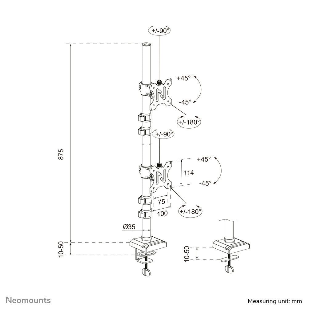 Neomounts DS60-600BL2V Monitorarm voor twee schermen 10-32"