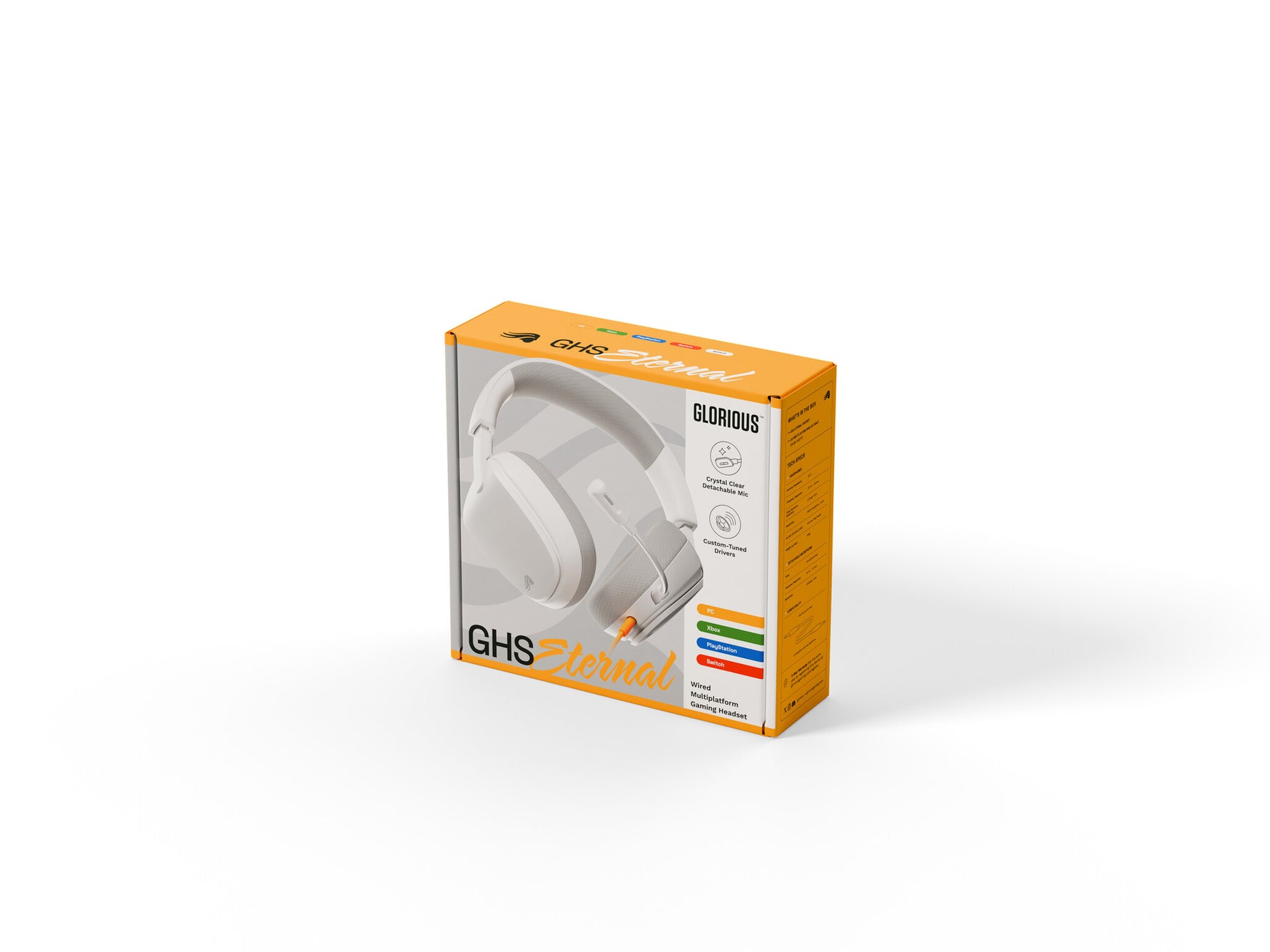 Glorious Gaming Glorious GHS Eternal - Stereo gaming headset voor pc, PS5, PS4, Xbox, Switch - Custom-tuned, gekantelde drivers, verstelbare, kristalheldere, afneembare mic, 3,5 mm - Duurzaam, dag/nacht comfort - Wit