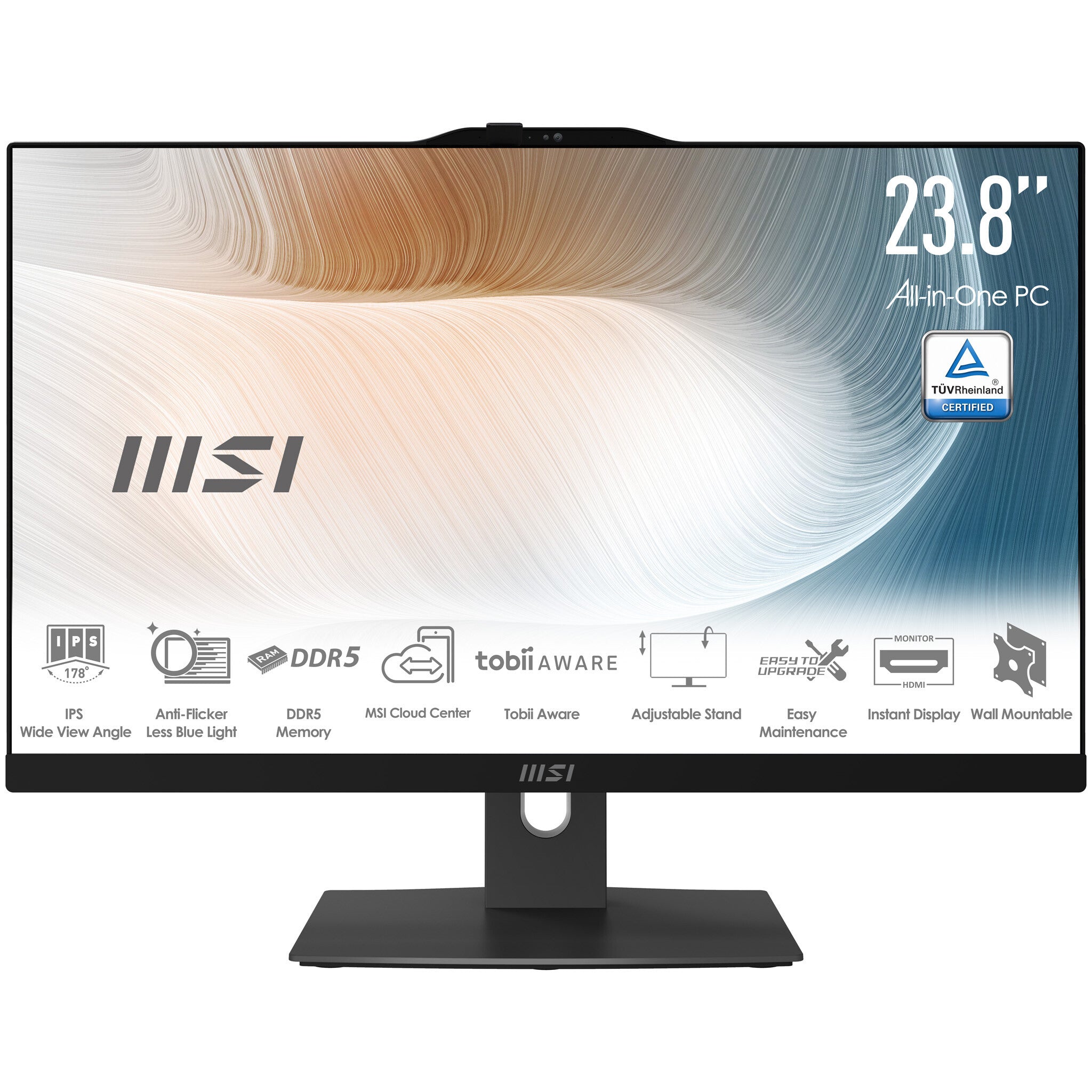 MSI Modern AM242TP 1M-1230EU Intel Core 3 100U 60,5 cm (23.8") 1920 x 1080 Pixels Touchscreen Alles-in-één-pc 8 GB DDR5-SDRAM 256 GB SSD Windows 11 Pro Wi-Fi 6E (802.11ax) Zwart