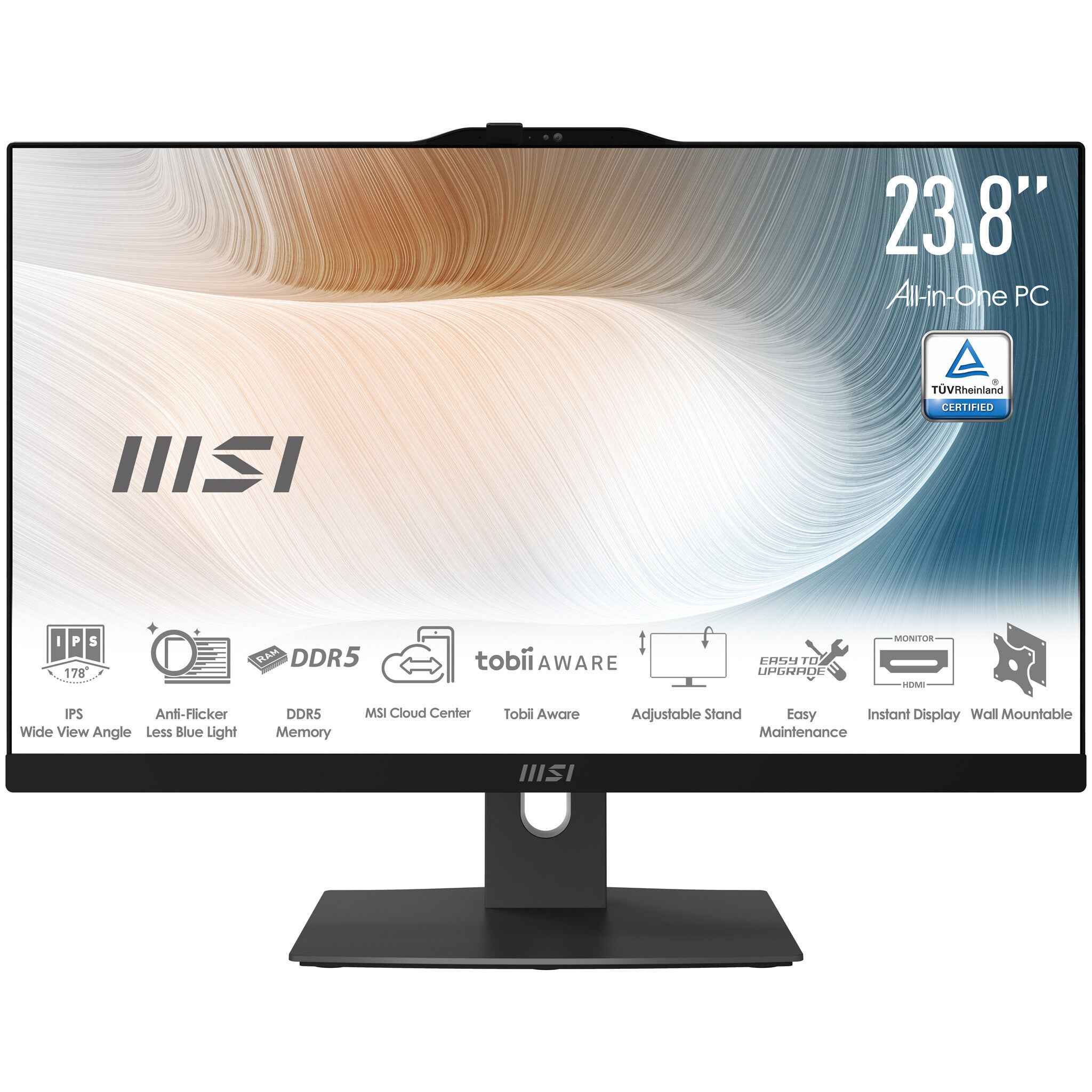 MSI Modern AM242P 1M-1225EU Intel Core 3 100U 60,5 cm (23.8") 1920 x 1080 Pixels Alles-in-één-pc 8 GB DDR5-SDRAM 256 GB SSD Windows 11 Pro Wi-Fi 6E (802.11ax) Zwart