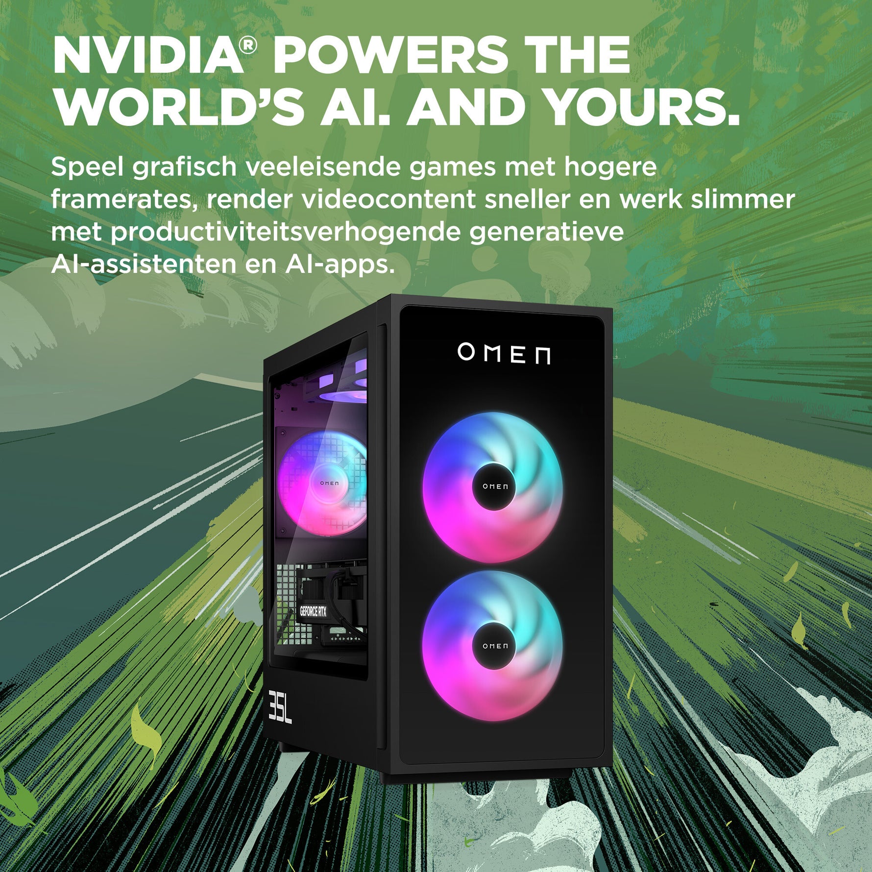 HP OMEN 35L GT16-0260nd Intel Core Ultra 7 265K 32 GB DDR5-SDRAM 2 TB SSD NVIDIA GeForce RTX 5080 Windows 11 Home Tower PC AI PC Zwart