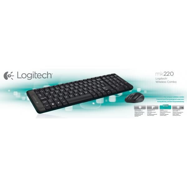 Logitech MK220 920-003161 Mini Keyb/Mouse desktop Combi set [RF Wireless/ Optical, Scroll, Black]