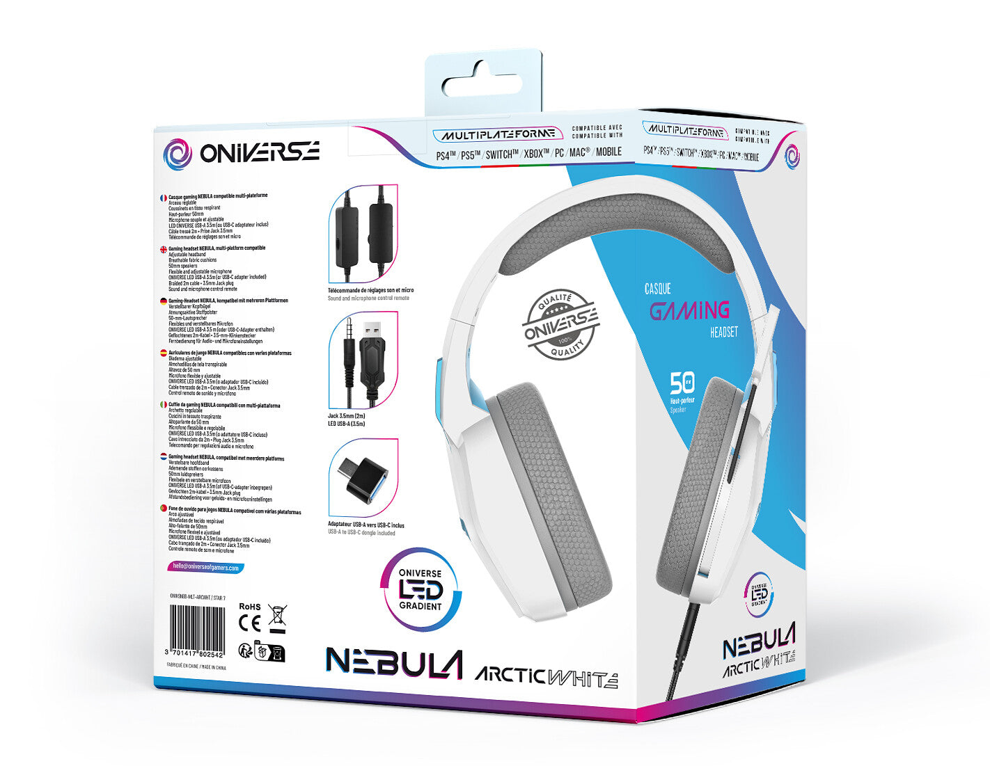 Oniverse Nebula Headset Bedraad Hoofdband Gamen USB Type-A Wit