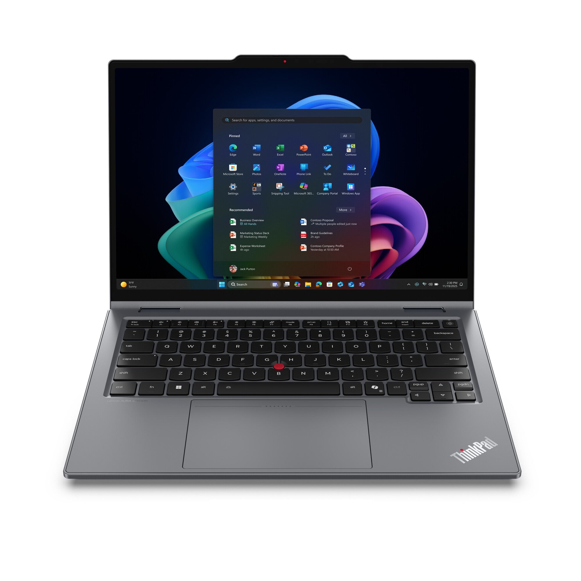 Lenovo ThinkPad X1 2-in-1 Gen 11 Aura Edition Copilot+ PC Intel Core Ultra 7 355 Hybride (2-in-1) 35,6 cm (14") Touchscreen WUXGA 32 GB LPDDR5x-SDRAM 1 TB SSD Wi-Fi 7 (802.11be) Windows 11 Pro Engels Grijs