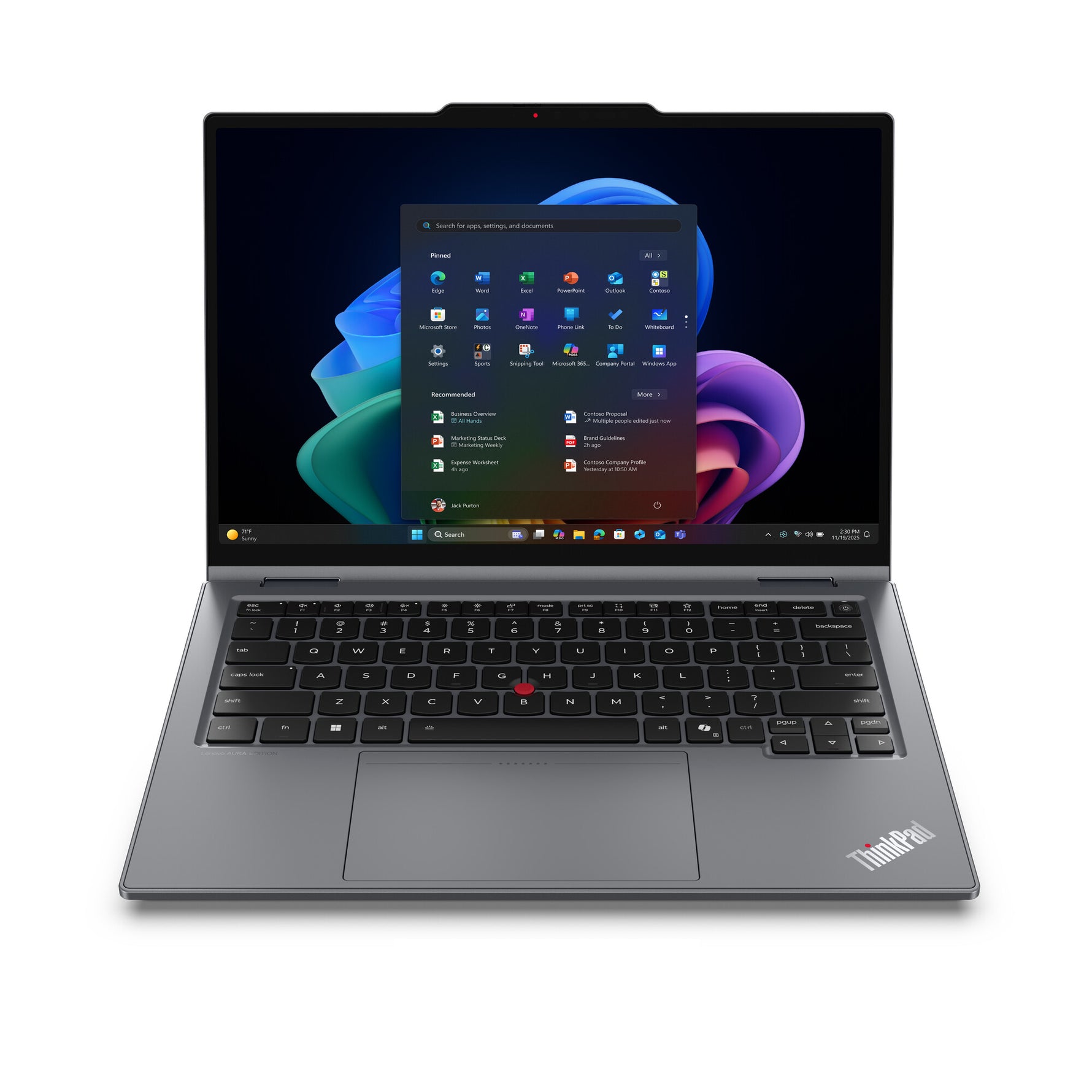 Lenovo ThinkPad X1 2-in-1 Gen 11 Aura Edition Copilot+ PC Intel Core Ultra 7 355 Hybride (2-in-1) 35,6 cm (14") Touchscreen WUXGA 32 GB LPDDR5x-SDRAM 1 TB SSD Wi-Fi 7 (802.11be) Windows 11 Pro Engels Grijs